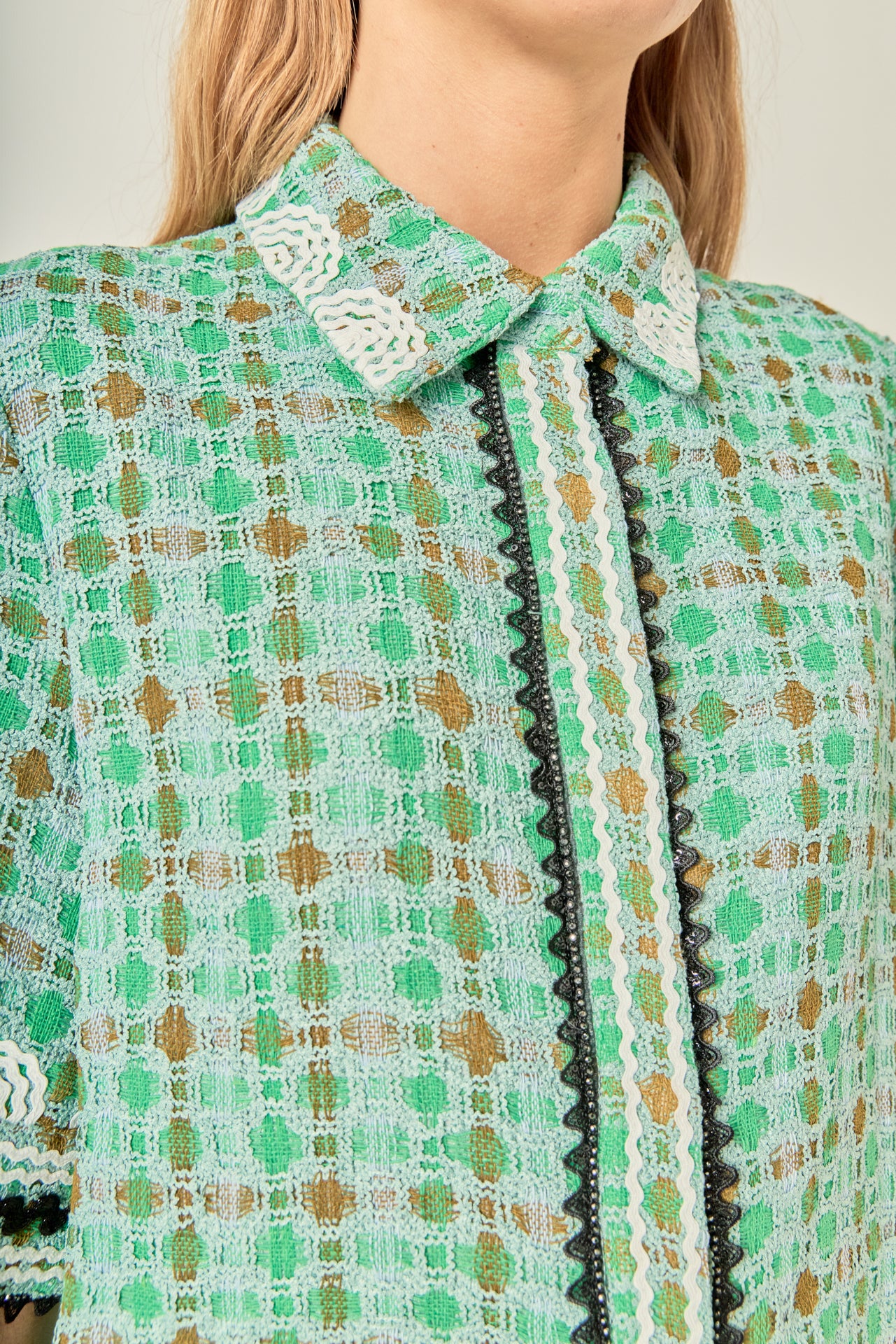 Boucle Mini Shirt Dress With Ric Rac Trim - Image 3