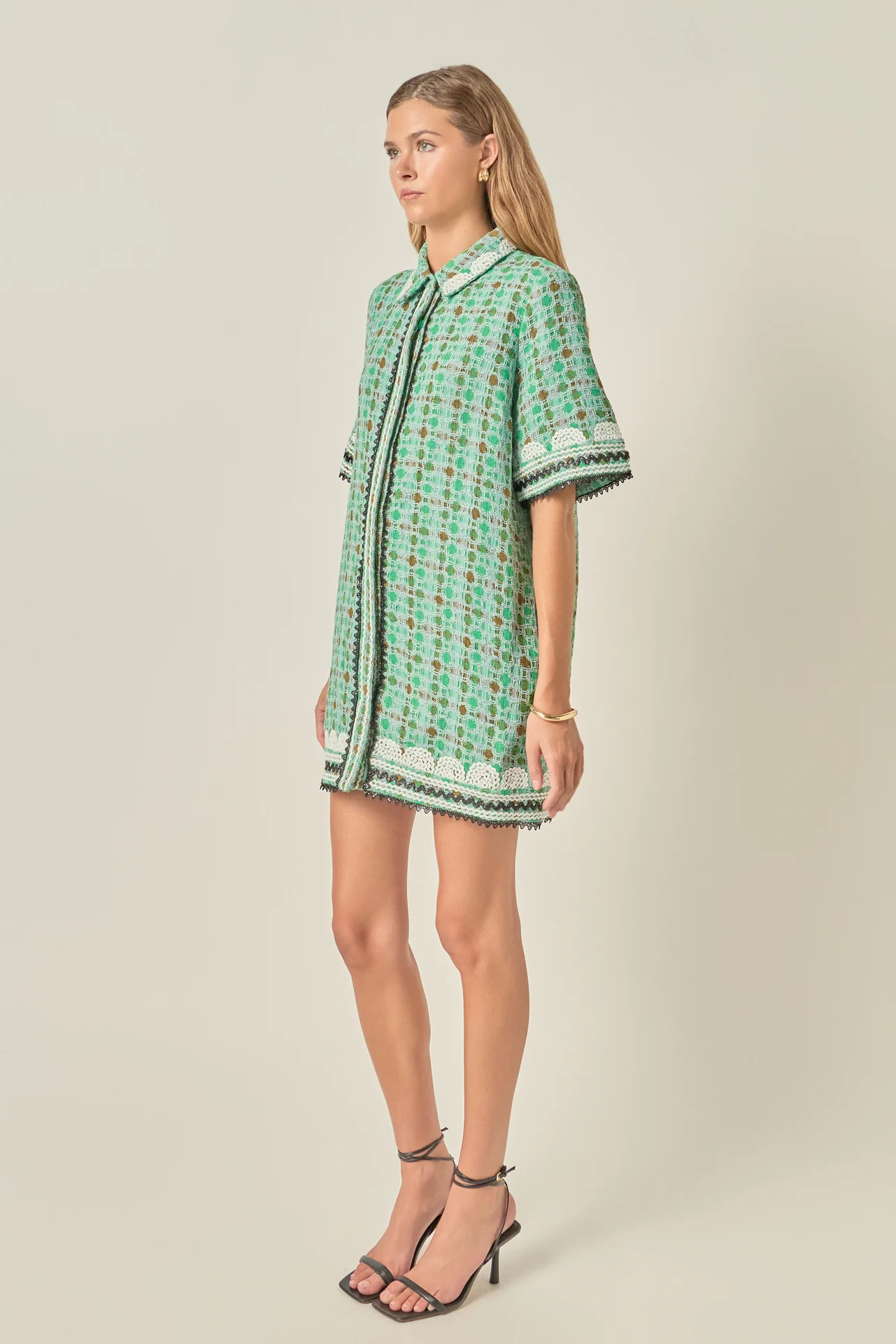 Boucle Mini Shirt Dress With Ric Rac Trim - Image 4