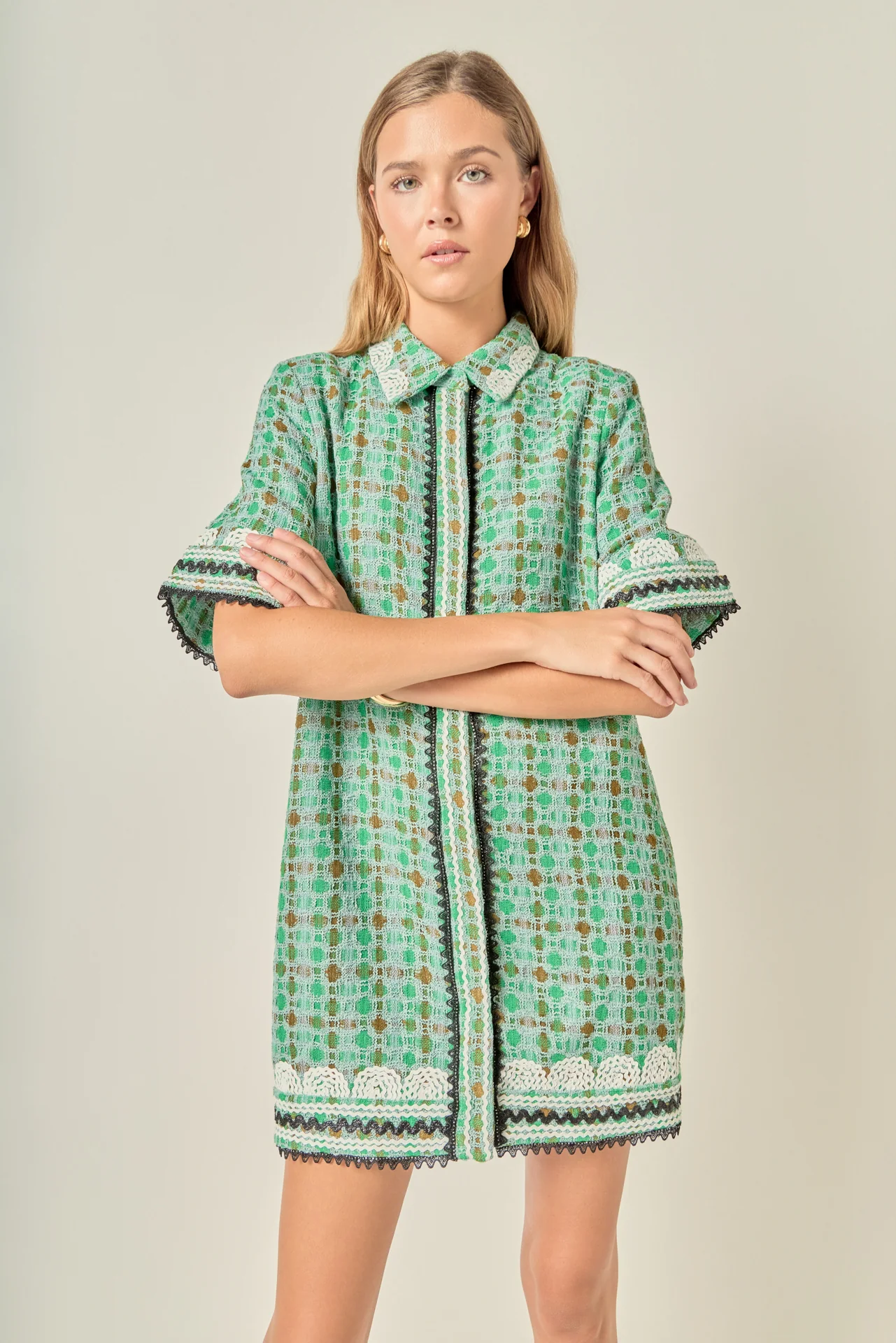 Boucle Mini Shirt Dress With Ric Rac Trim - Image 6