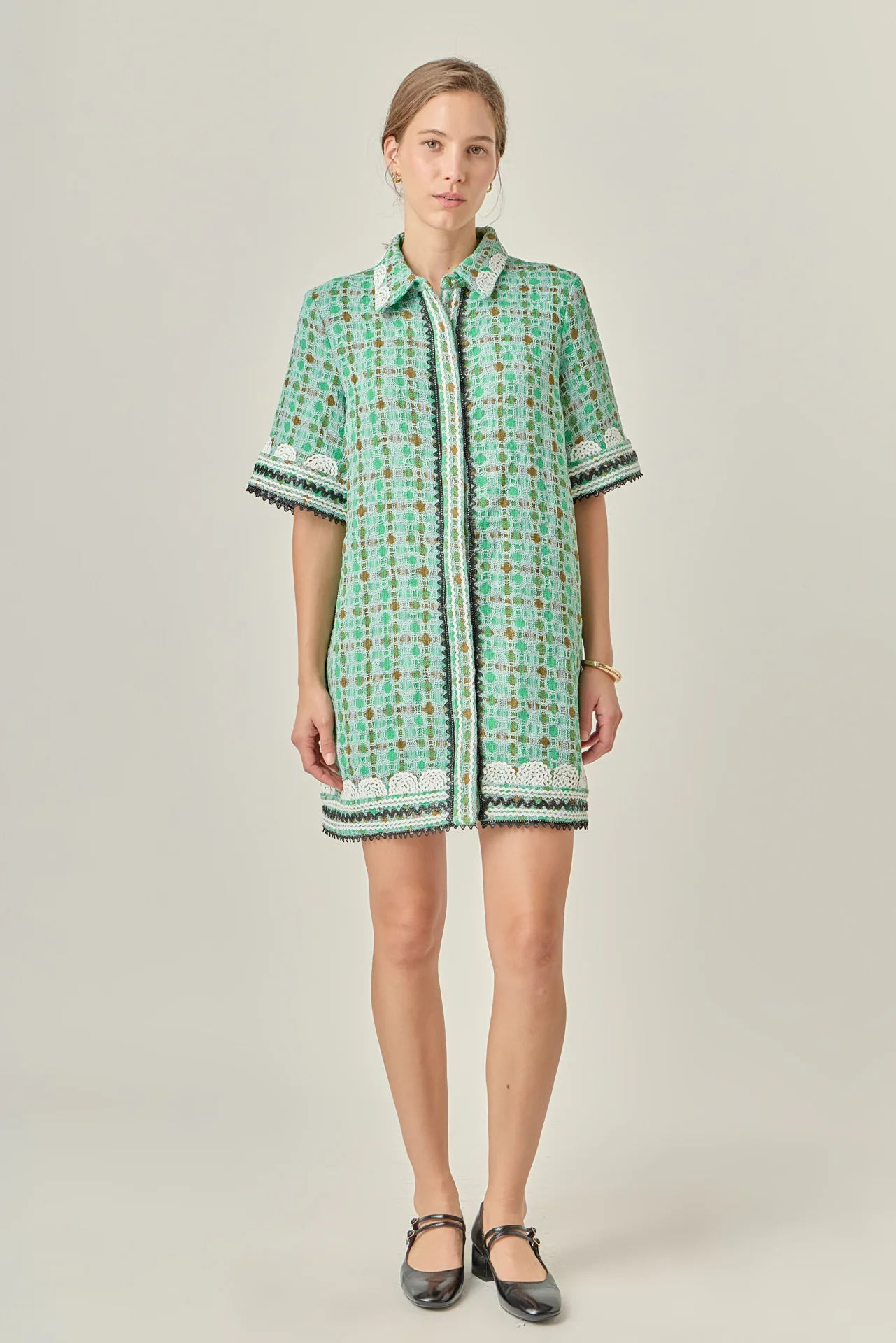 Boucle Mini Shirt Dress With Ric Rac Trim - Image 7