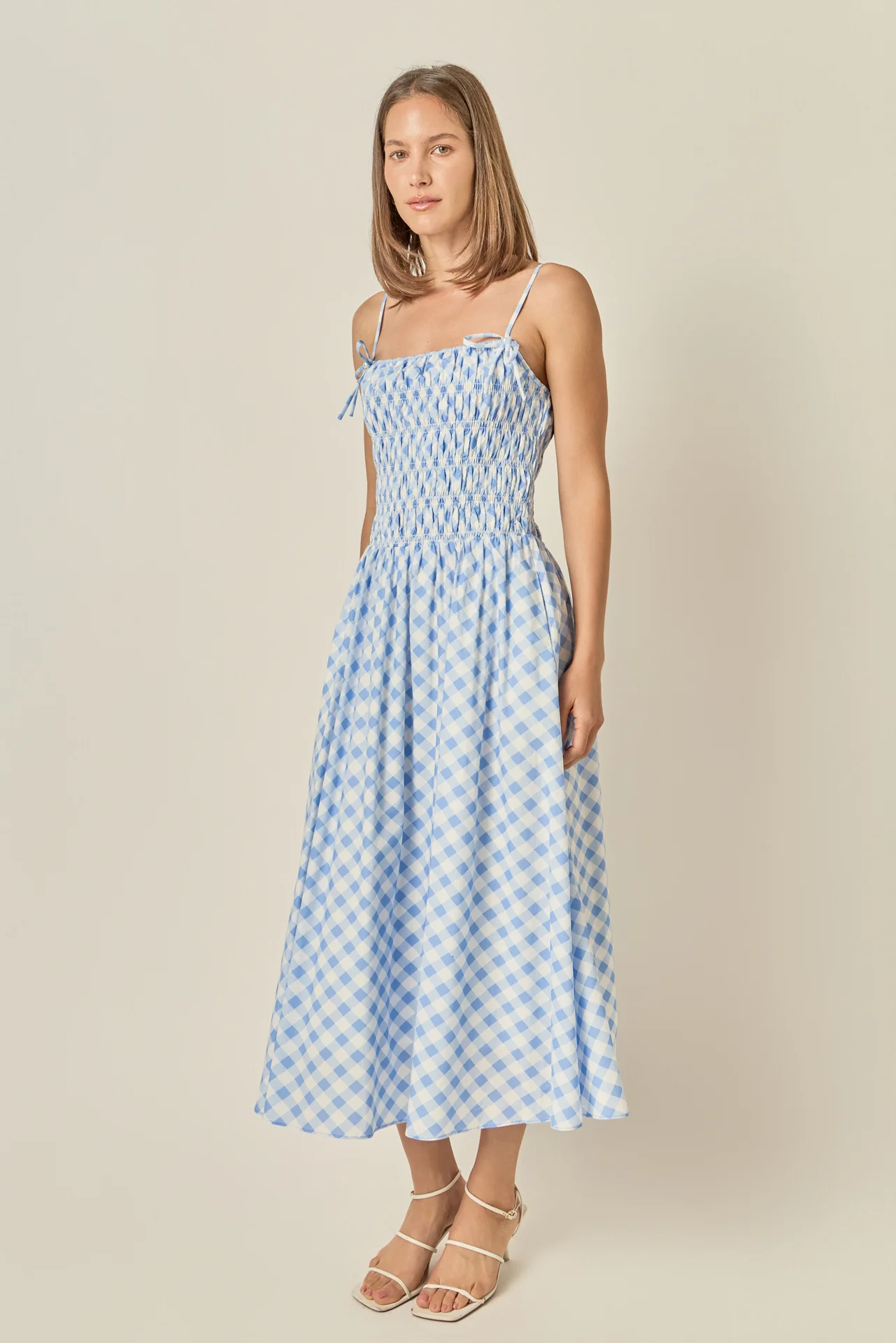 Checked Smocked Midi Dress - Image 5