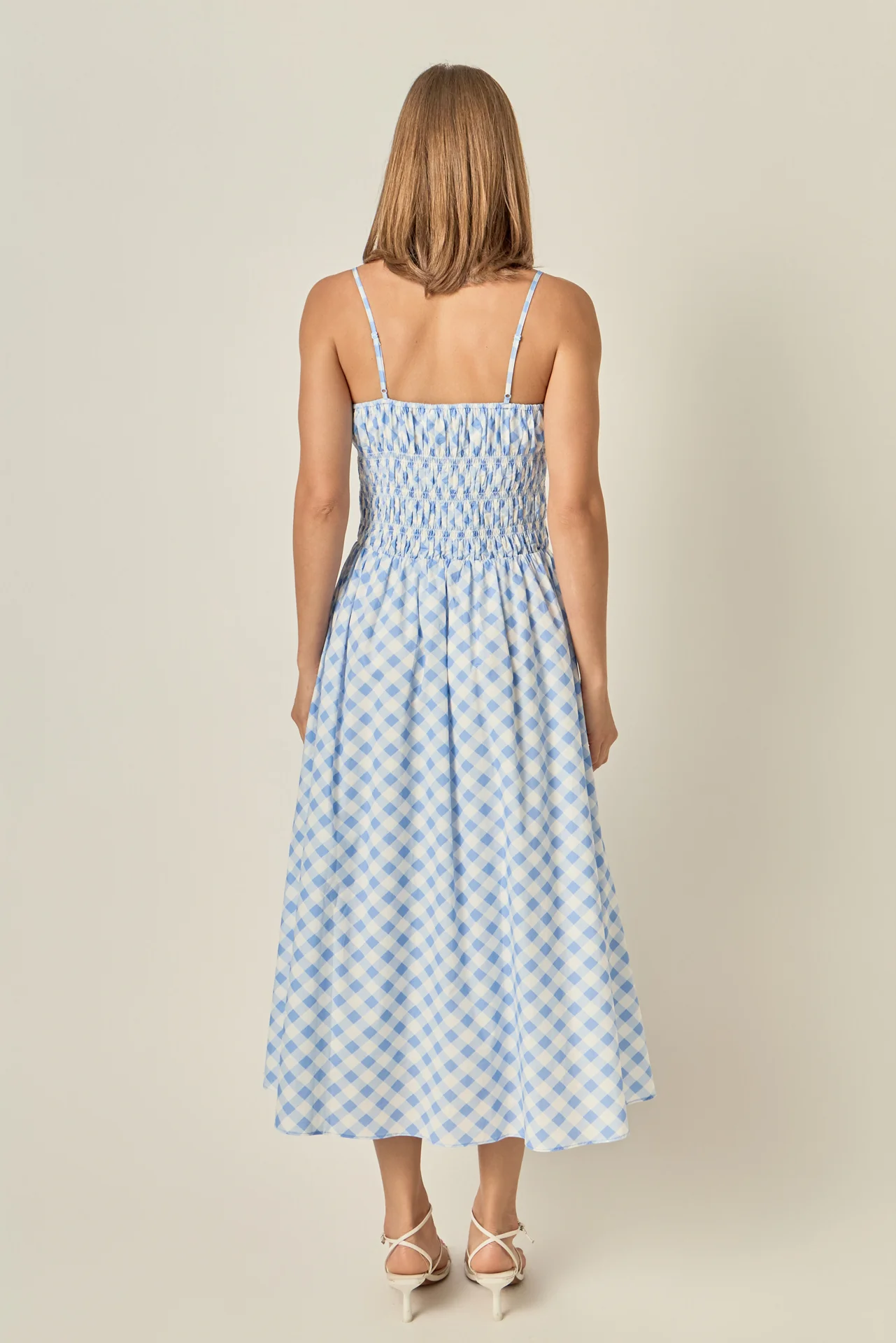 Checked Smocked Midi Dress - Image 6