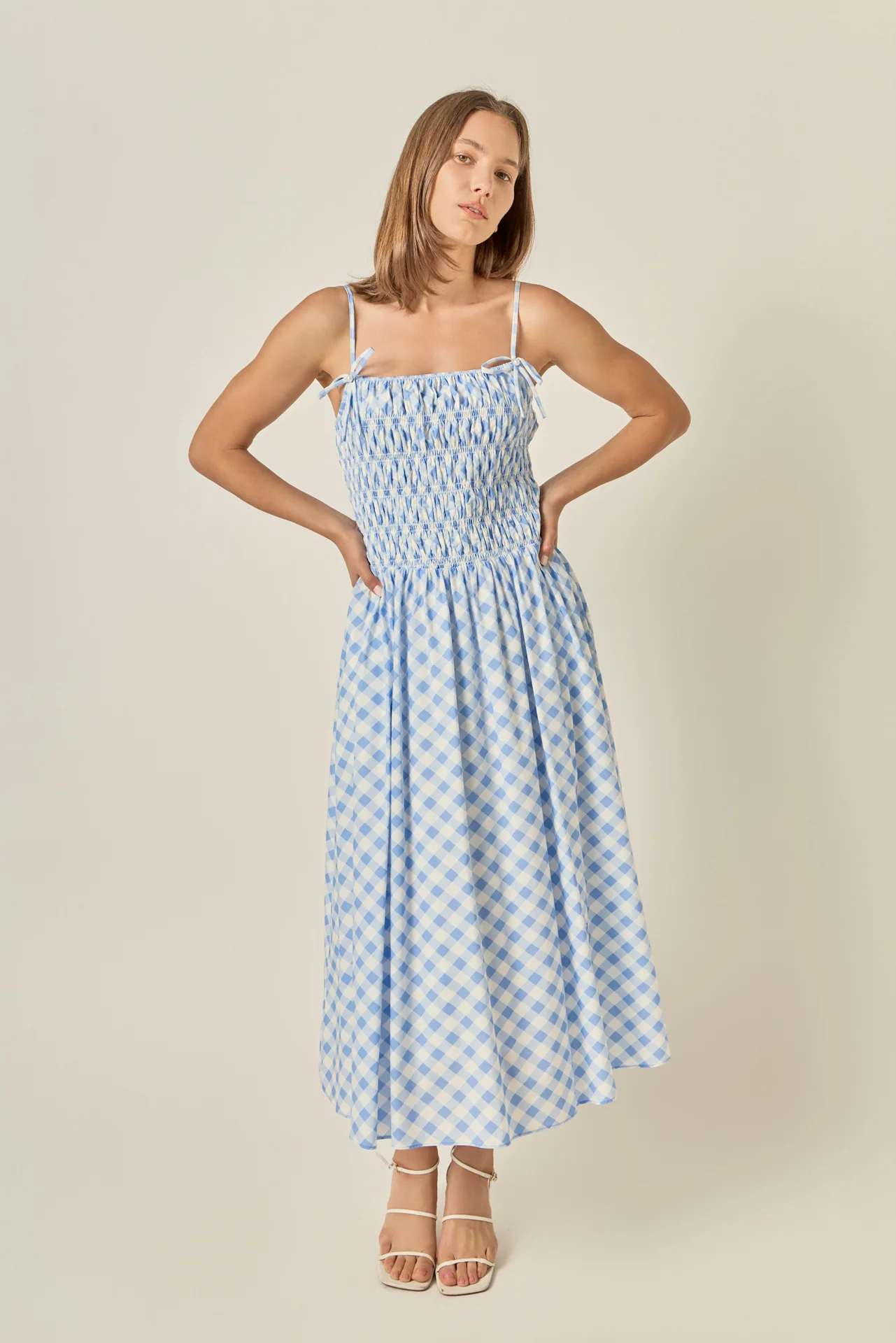 Checked Smocked Midi Dress - Image 7