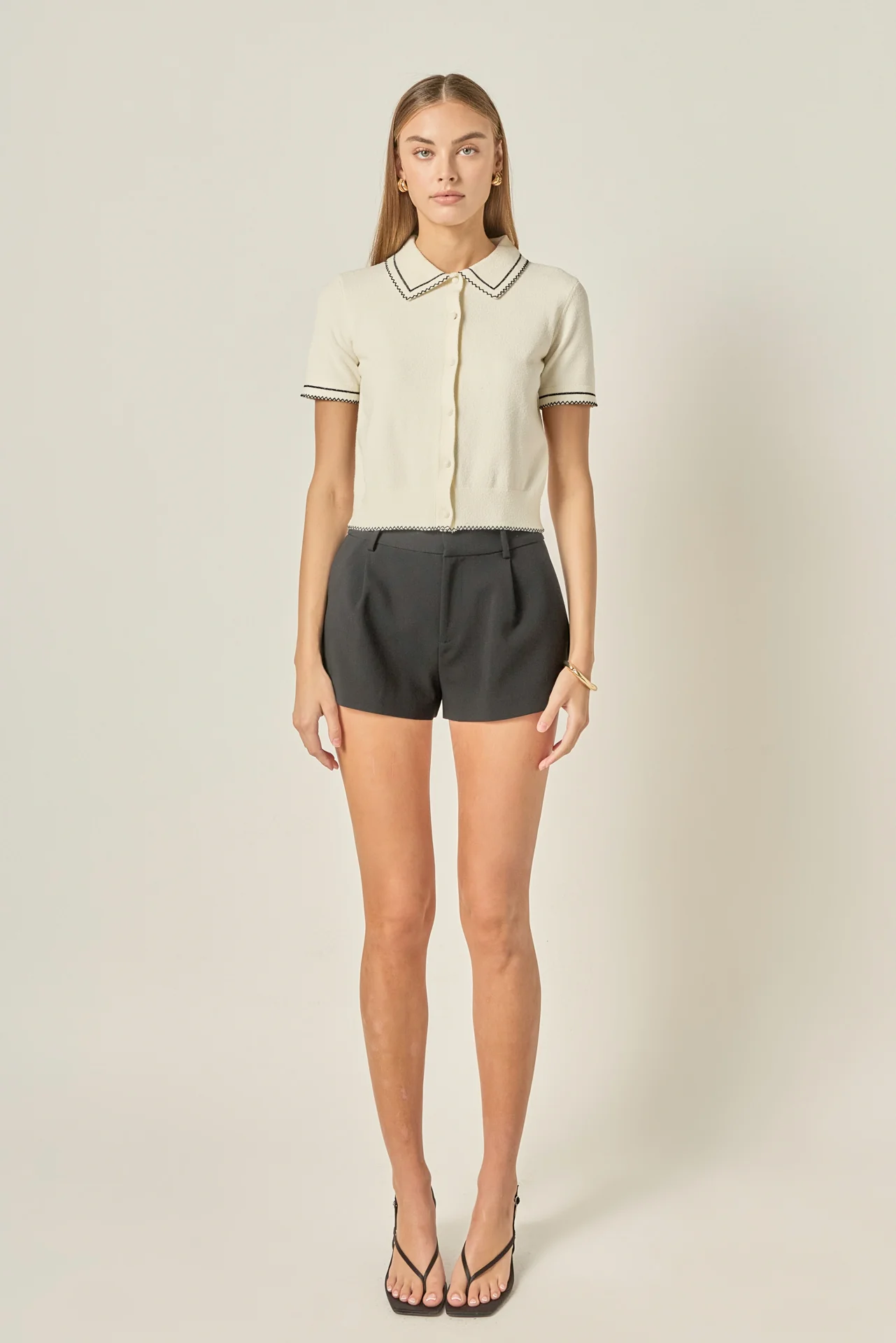 Collared Short Sleeve Knit Cardigan - Image 6