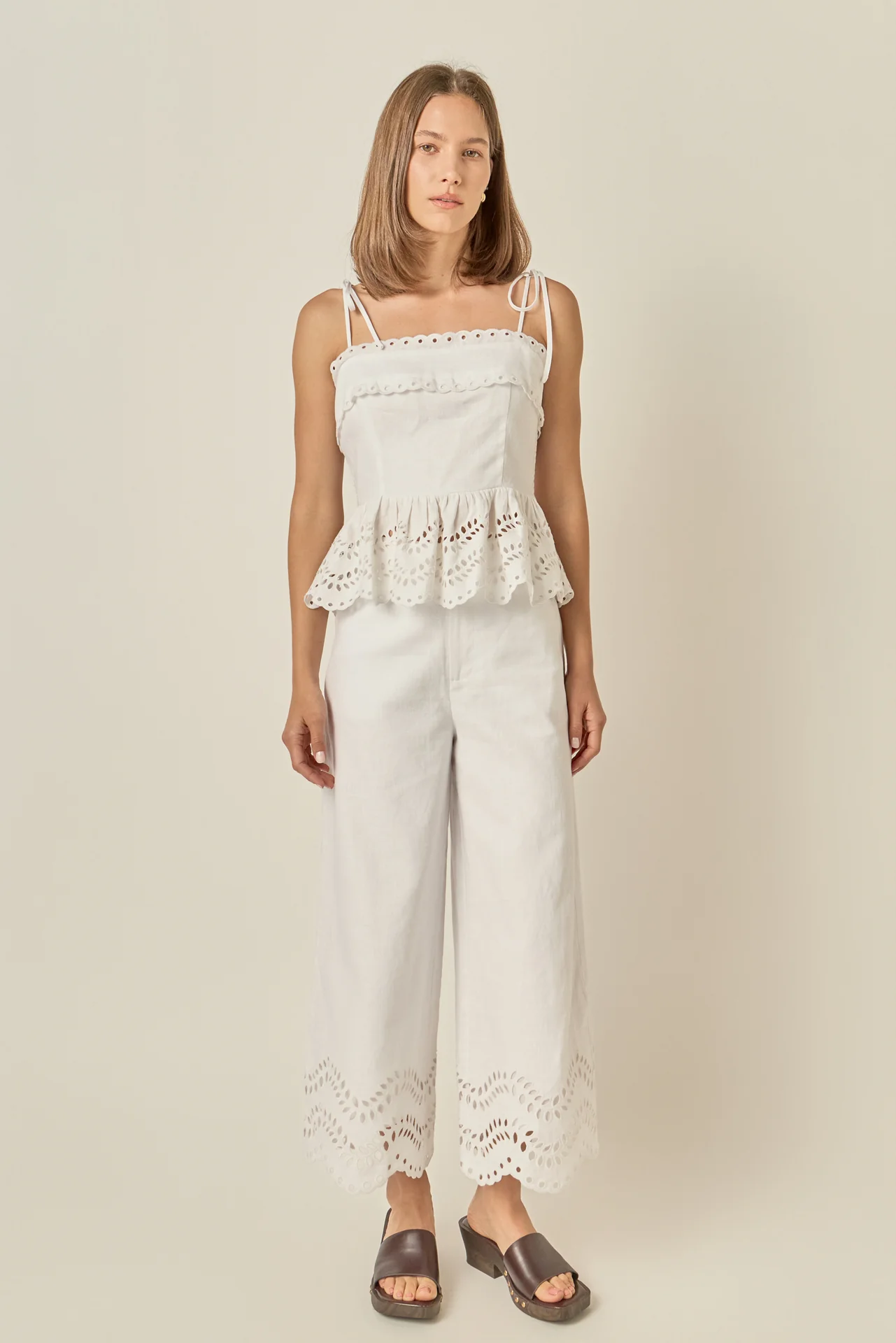 Eyelet Peplum Tie-Shoulder Top - Image 6