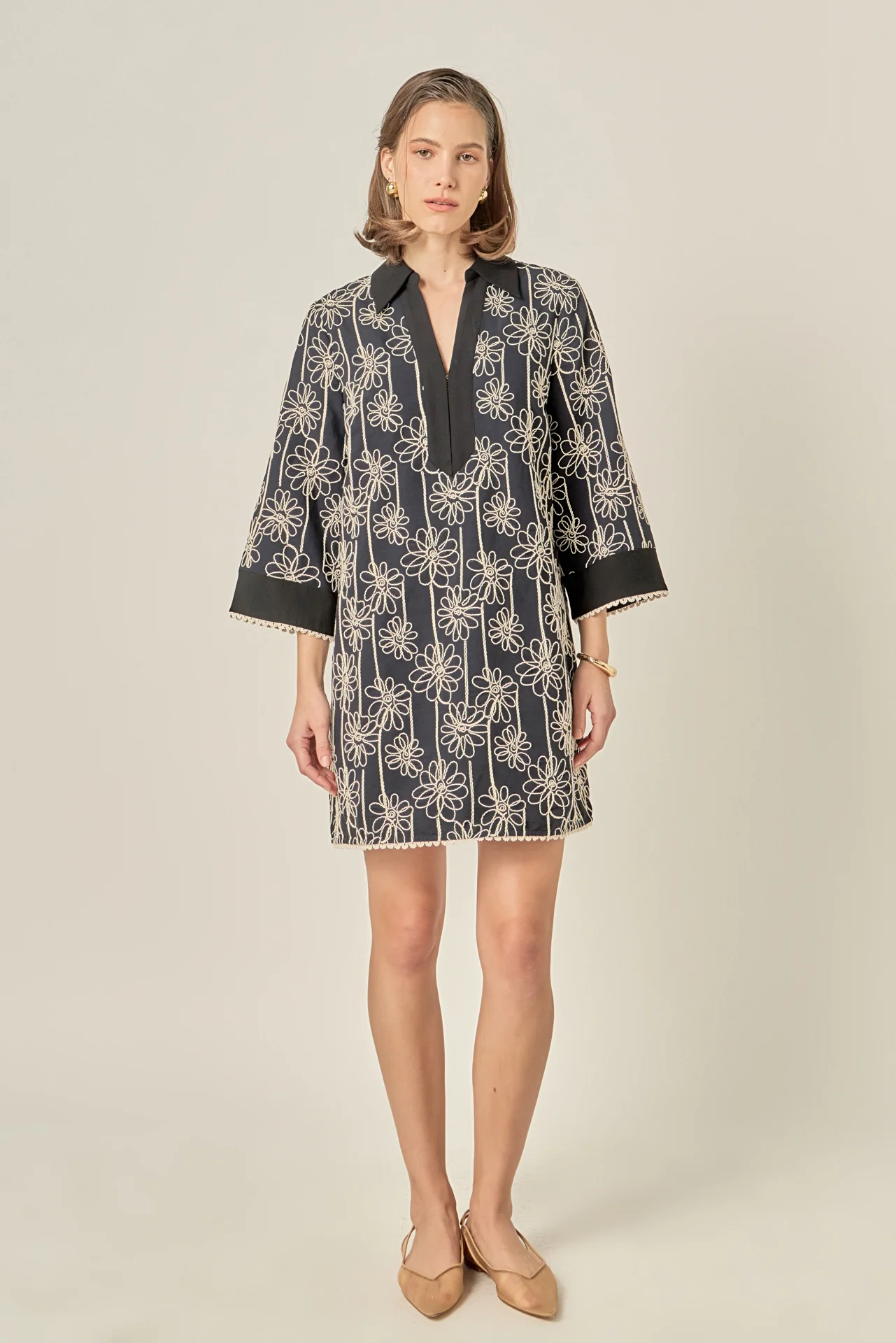 Floral Embroidered Collar Mini Dress - Image 7