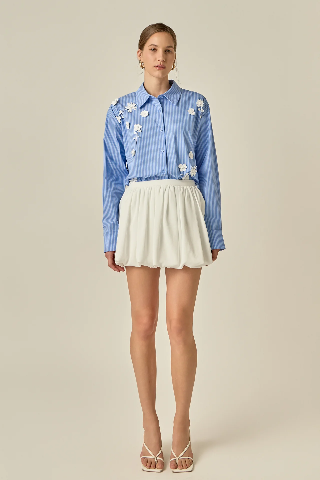 Floral Trim Striped Button-Up Shirt - Image 6