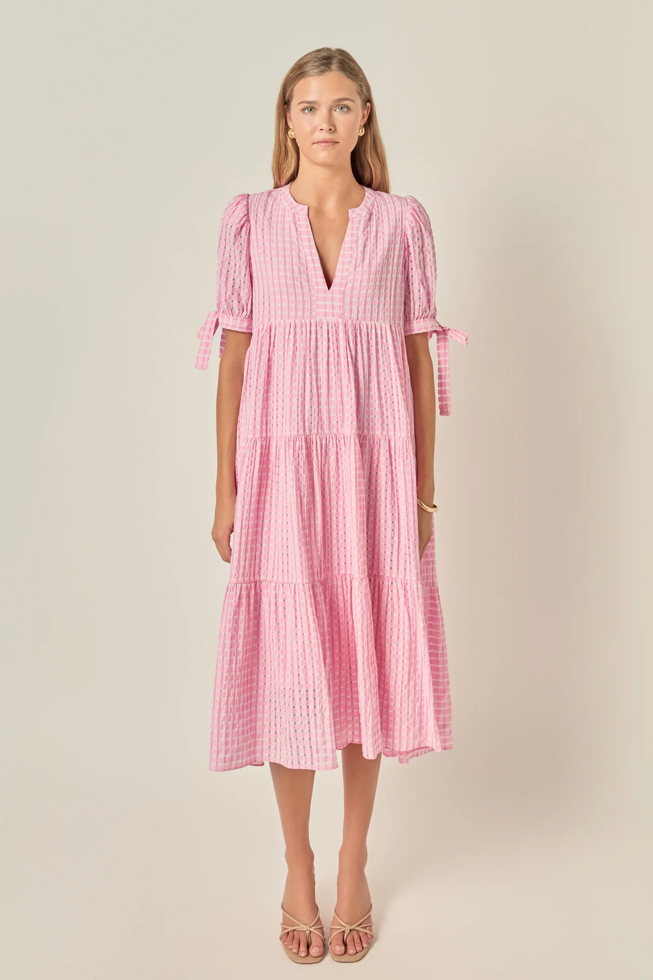Gingham Tiered Midi Dress - Image 13