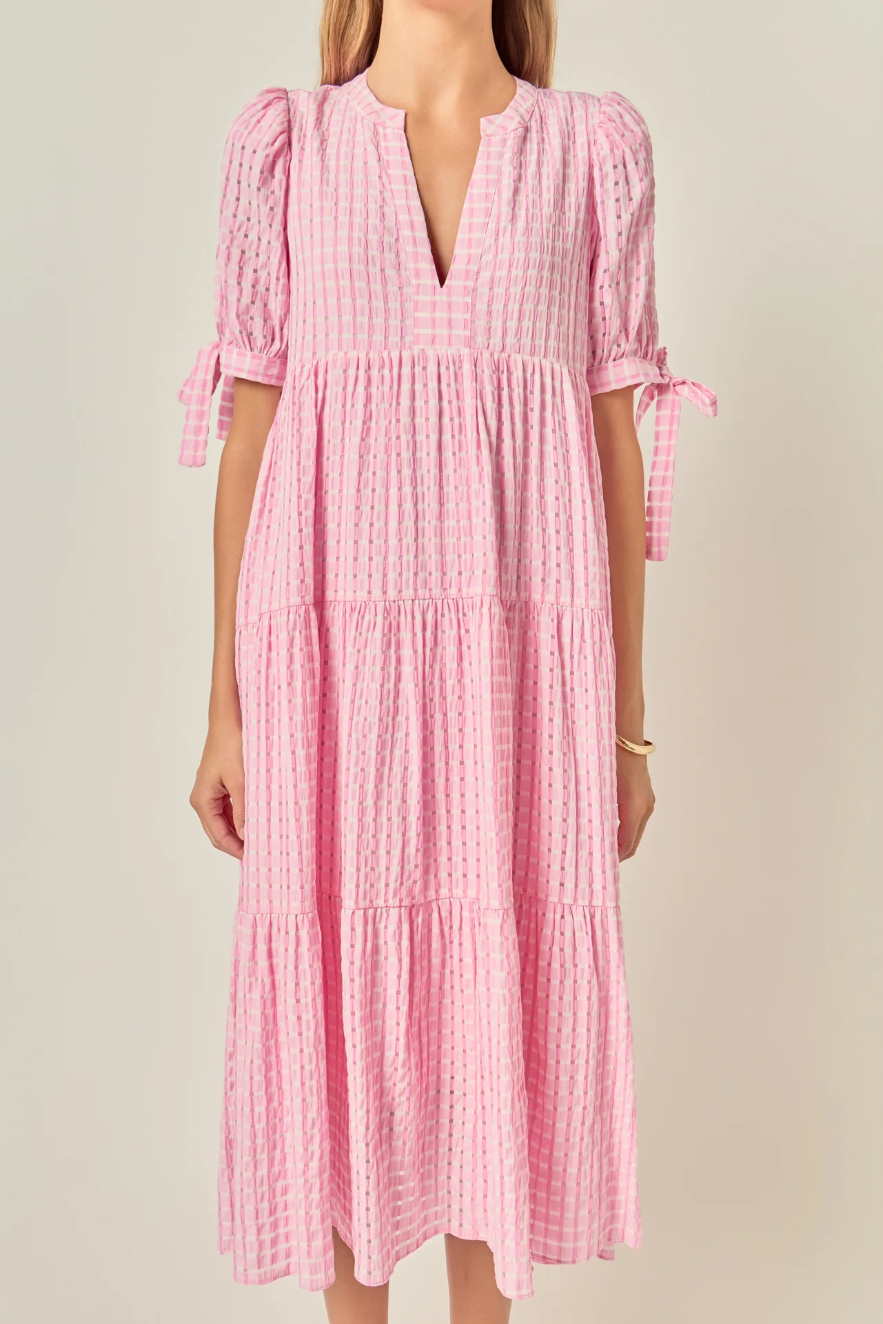 Gingham Tiered Midi Dress - Image 14