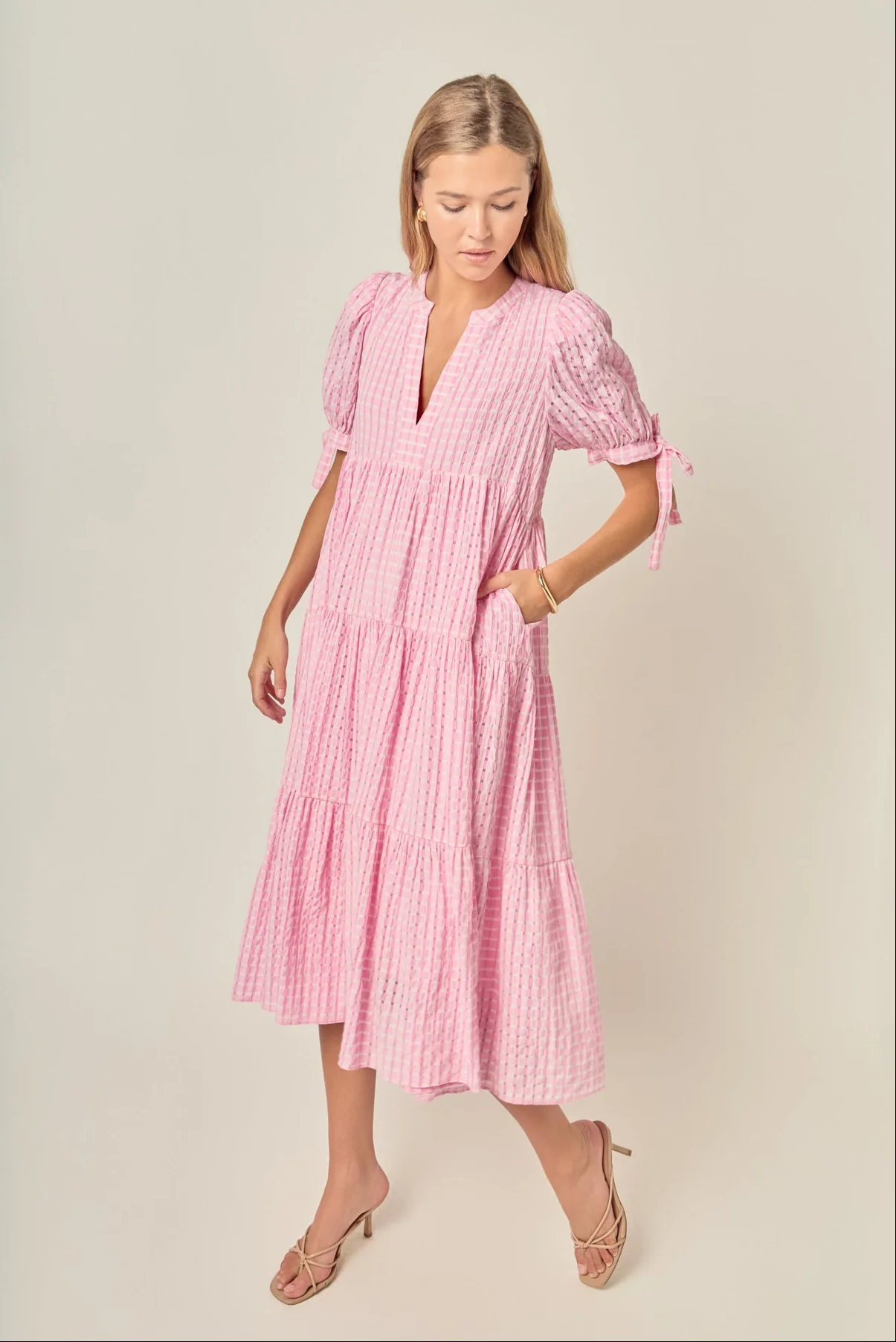 Gingham Tiered Midi Dress - Image 17