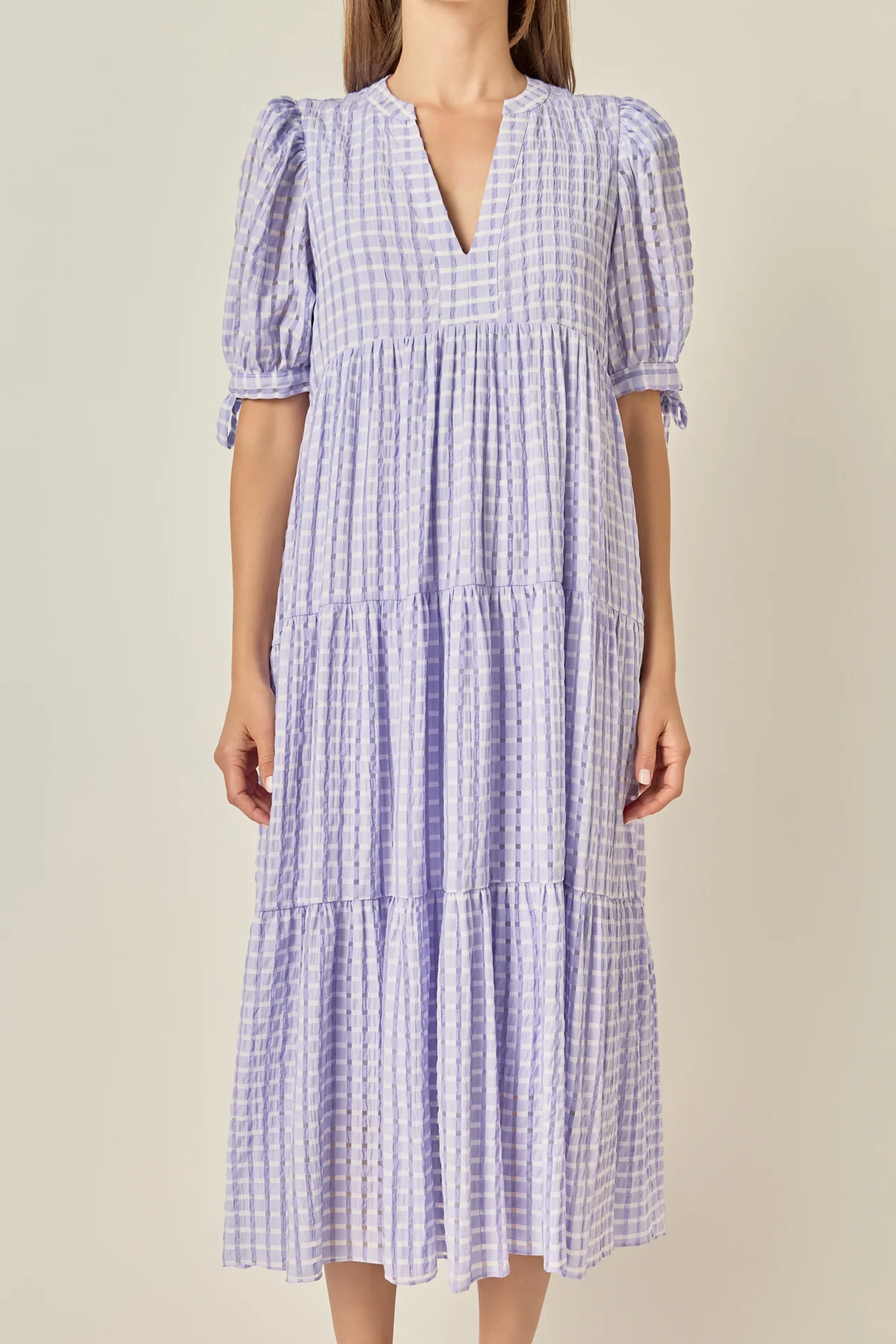 Gingham Tiered Midi Dress - Image 27