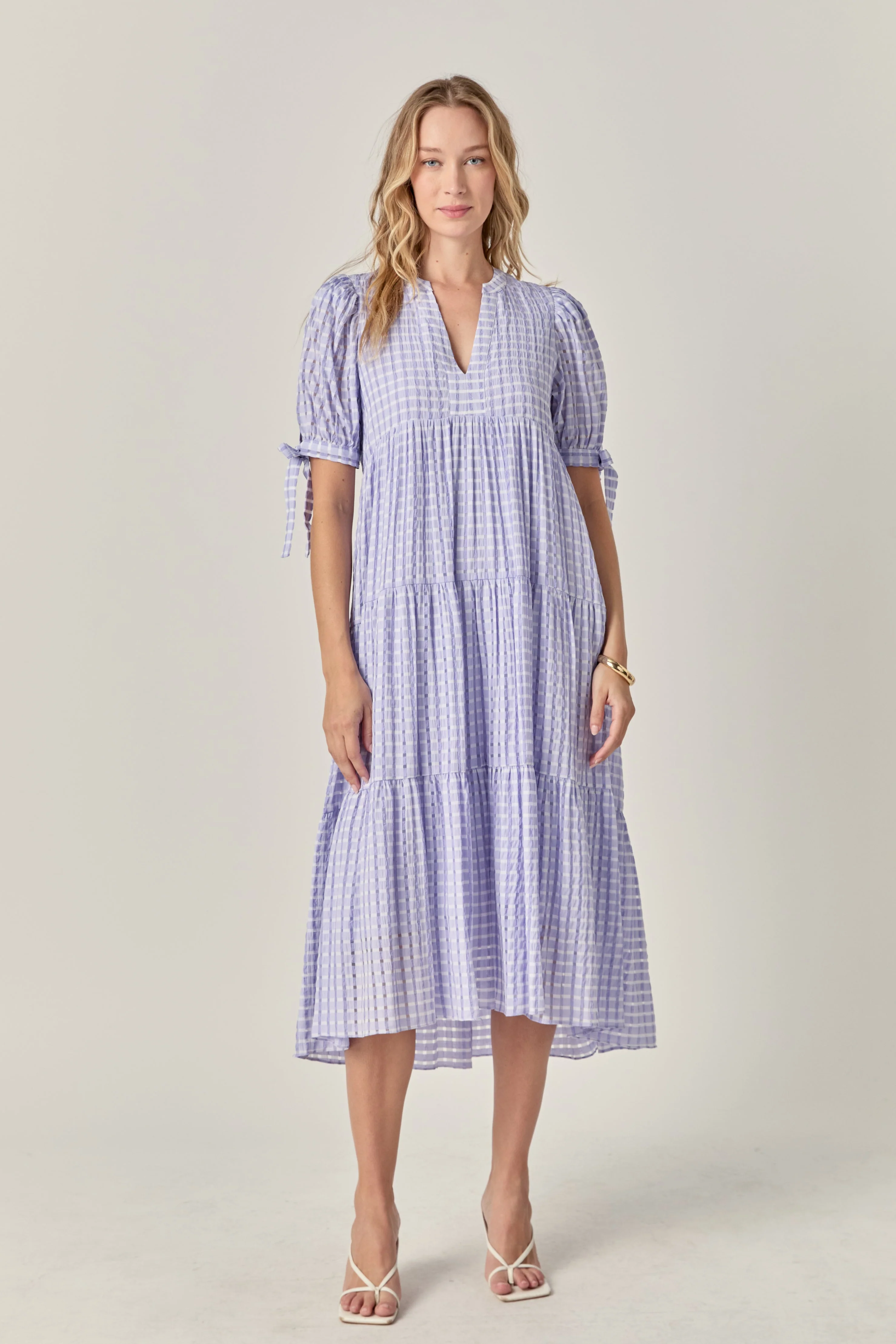 Gingham Tiered Midi Dress - Image 32