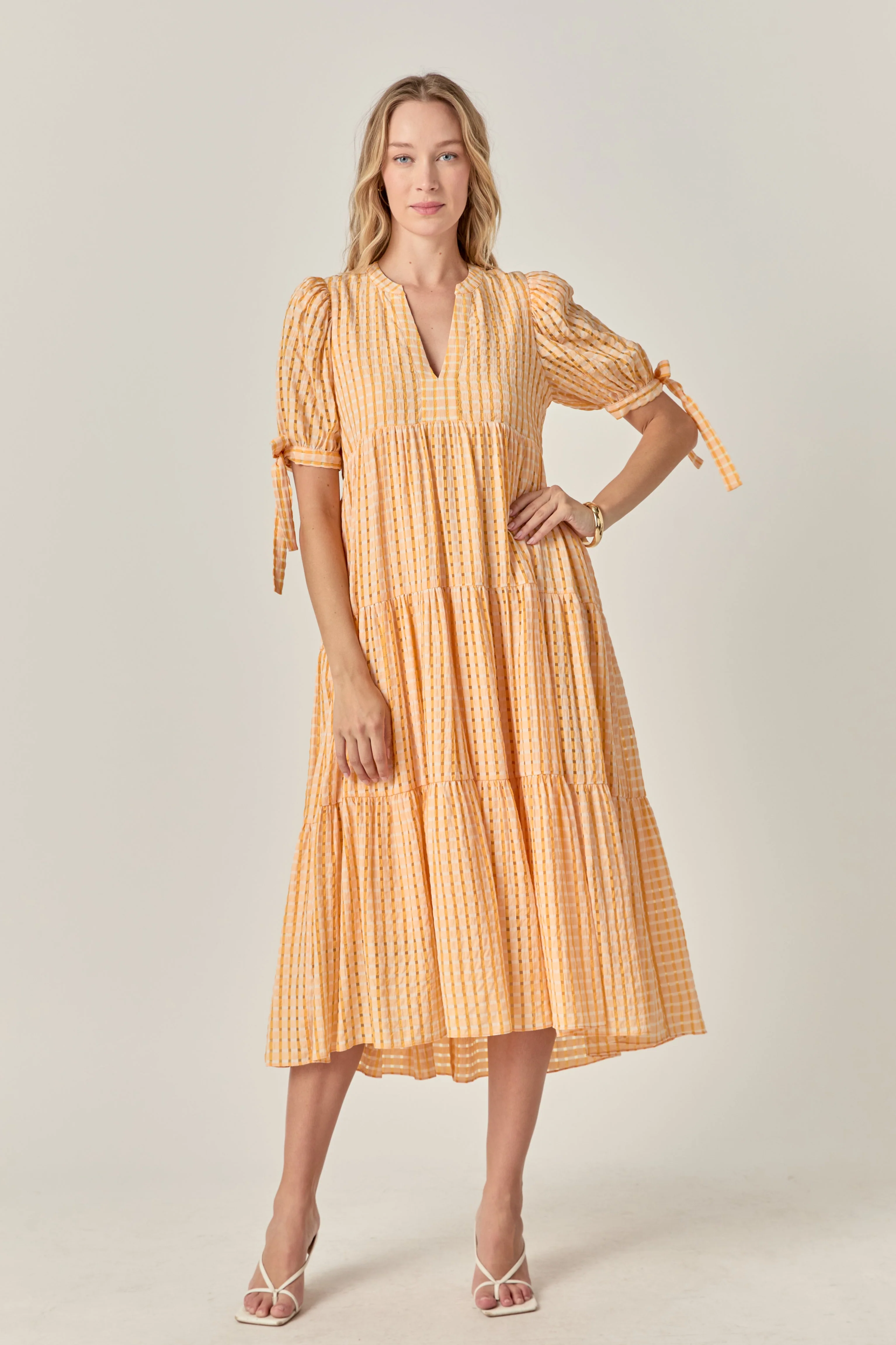 Gingham Tiered Midi Dress - Image 33