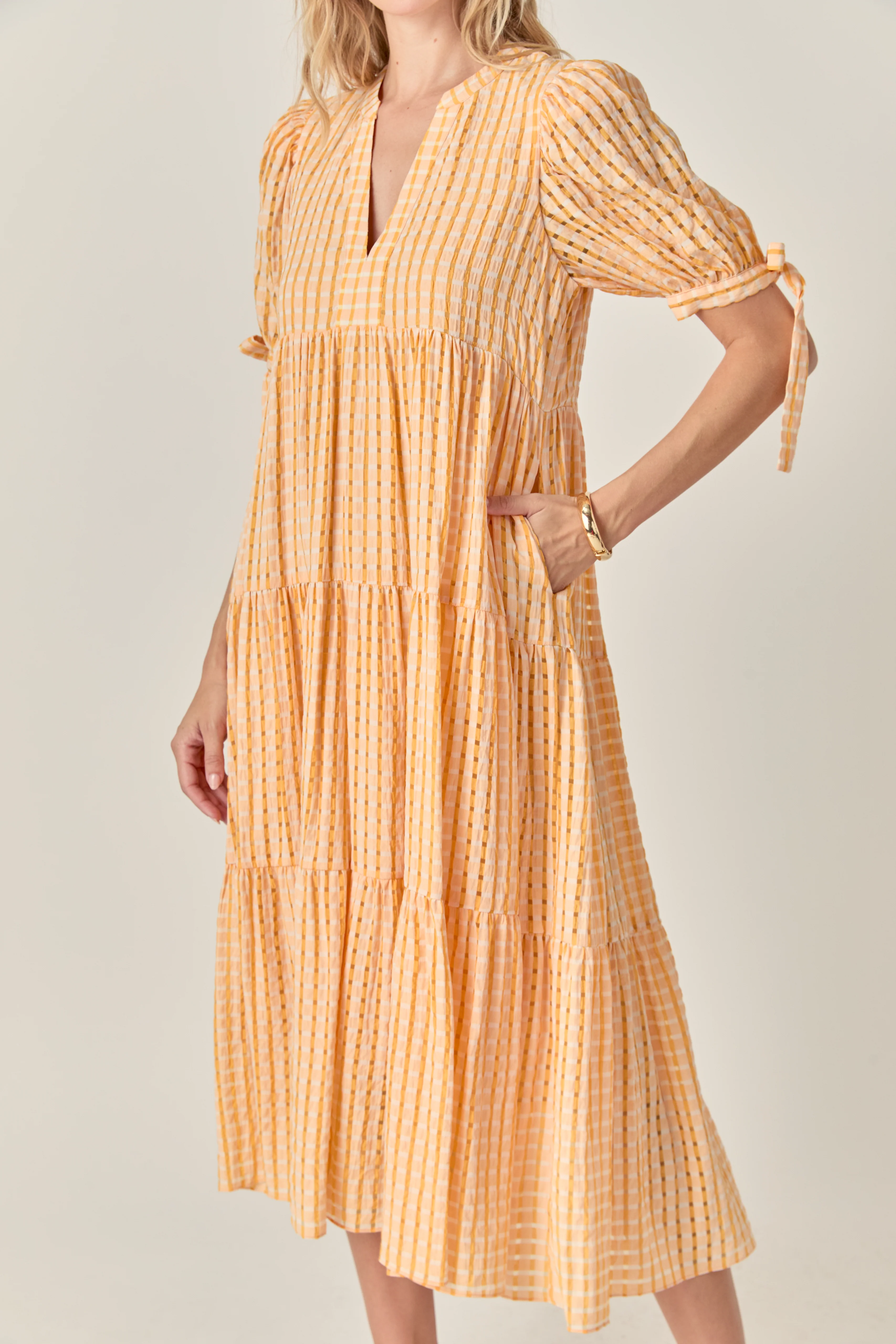 Gingham Tiered Midi Dress - Image 34