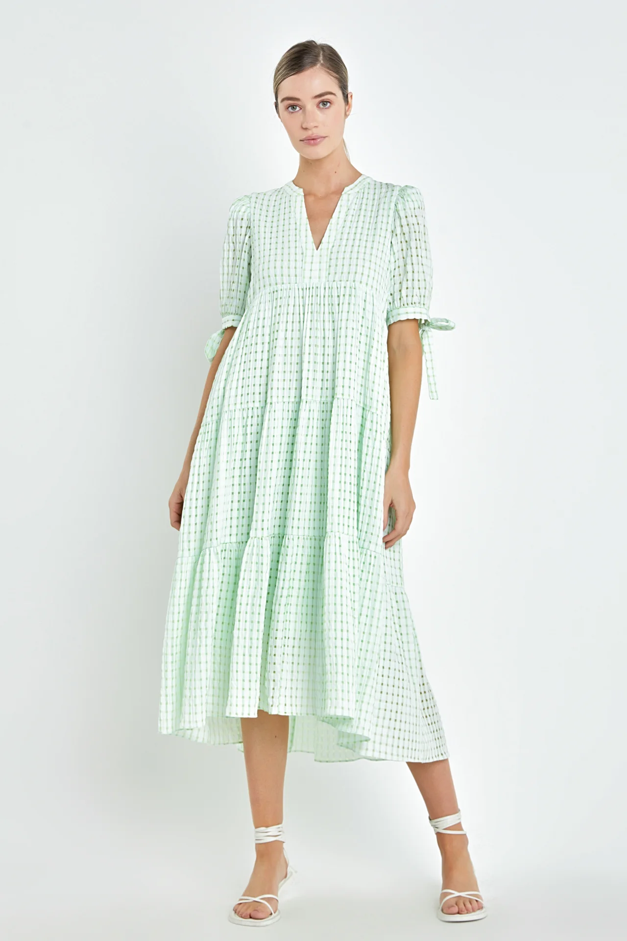 Gingham Tiered Midi Dress - Image 48