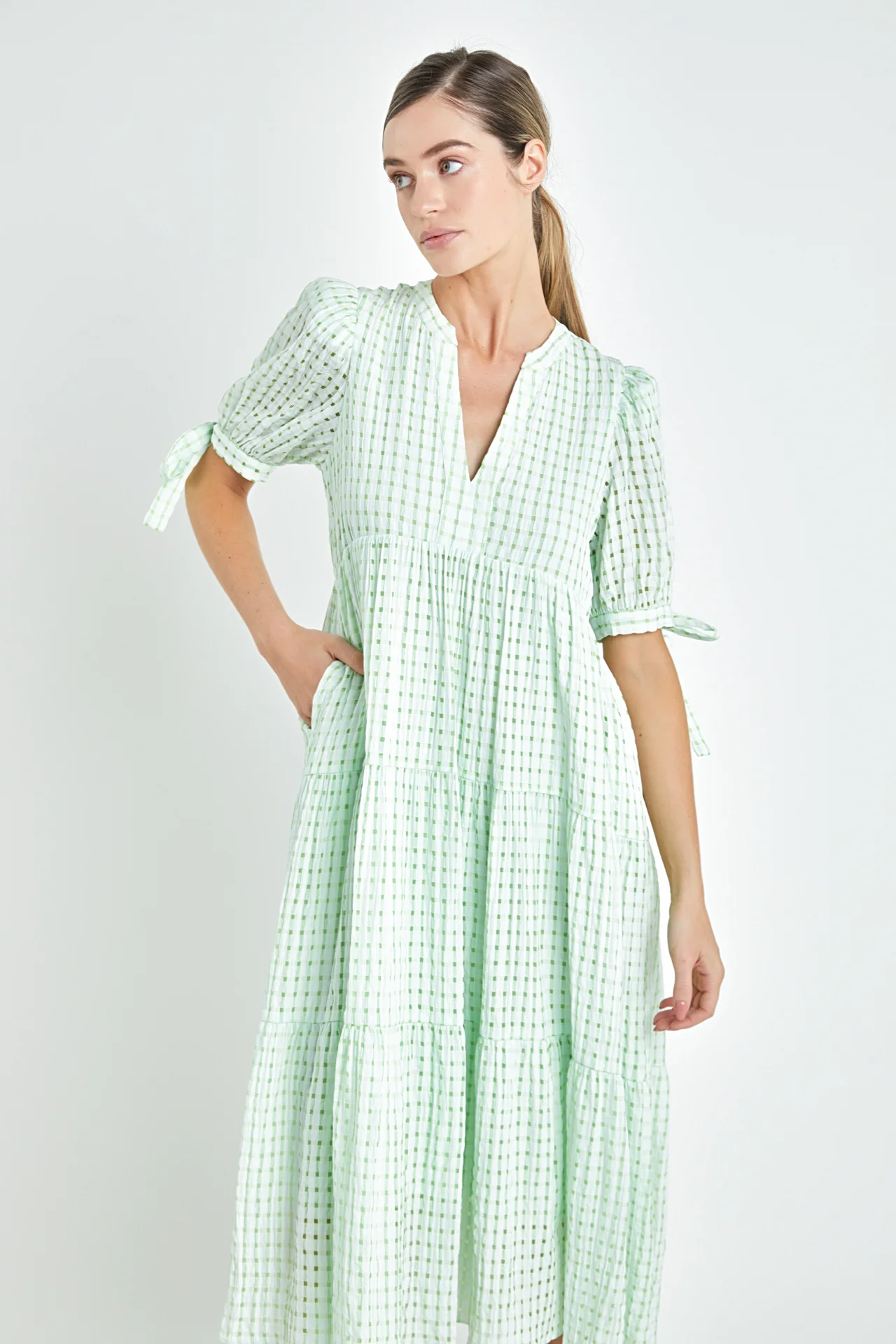 Gingham Tiered Midi Dress - Image 52