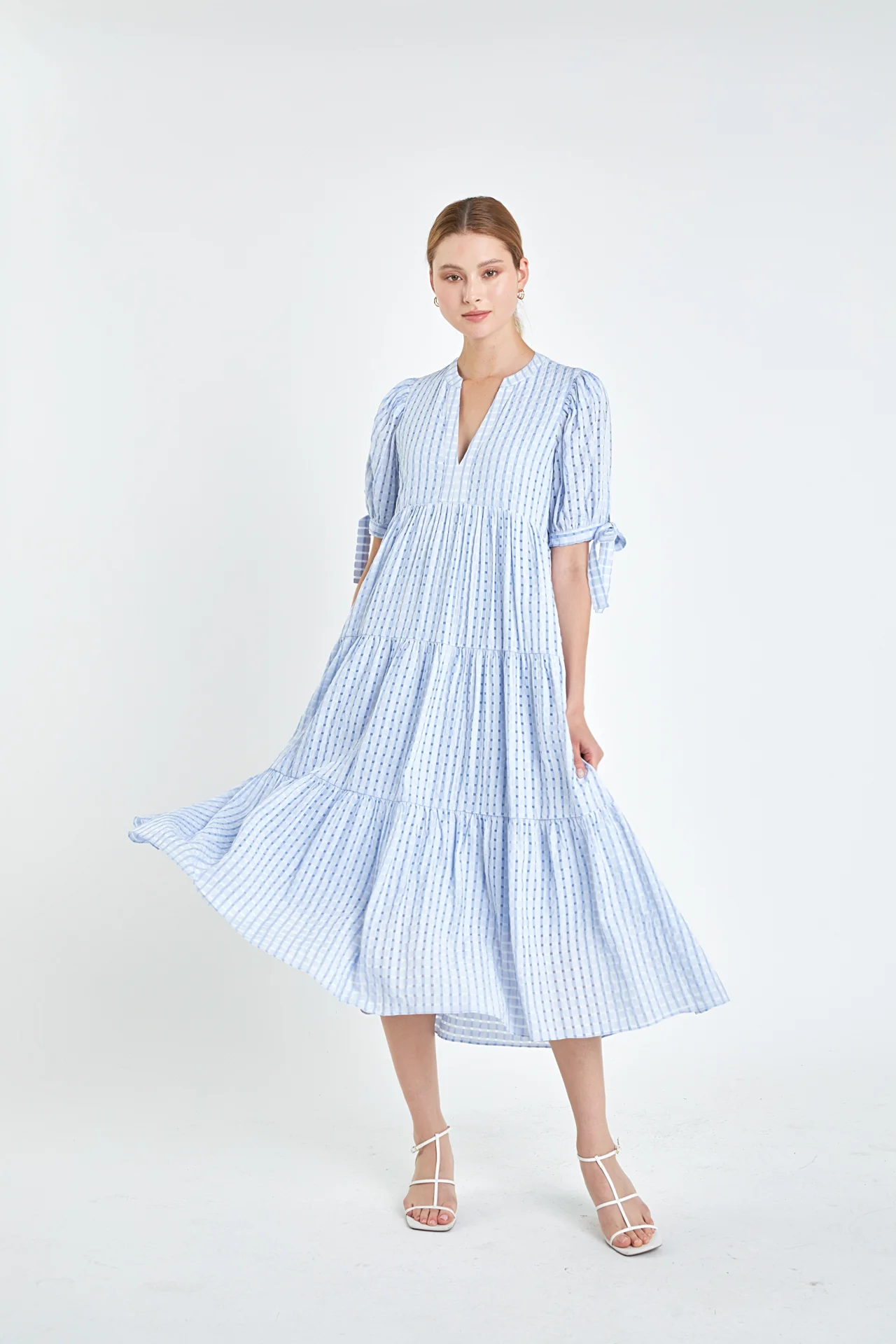 Gingham Tiered Midi Dress - Image 57