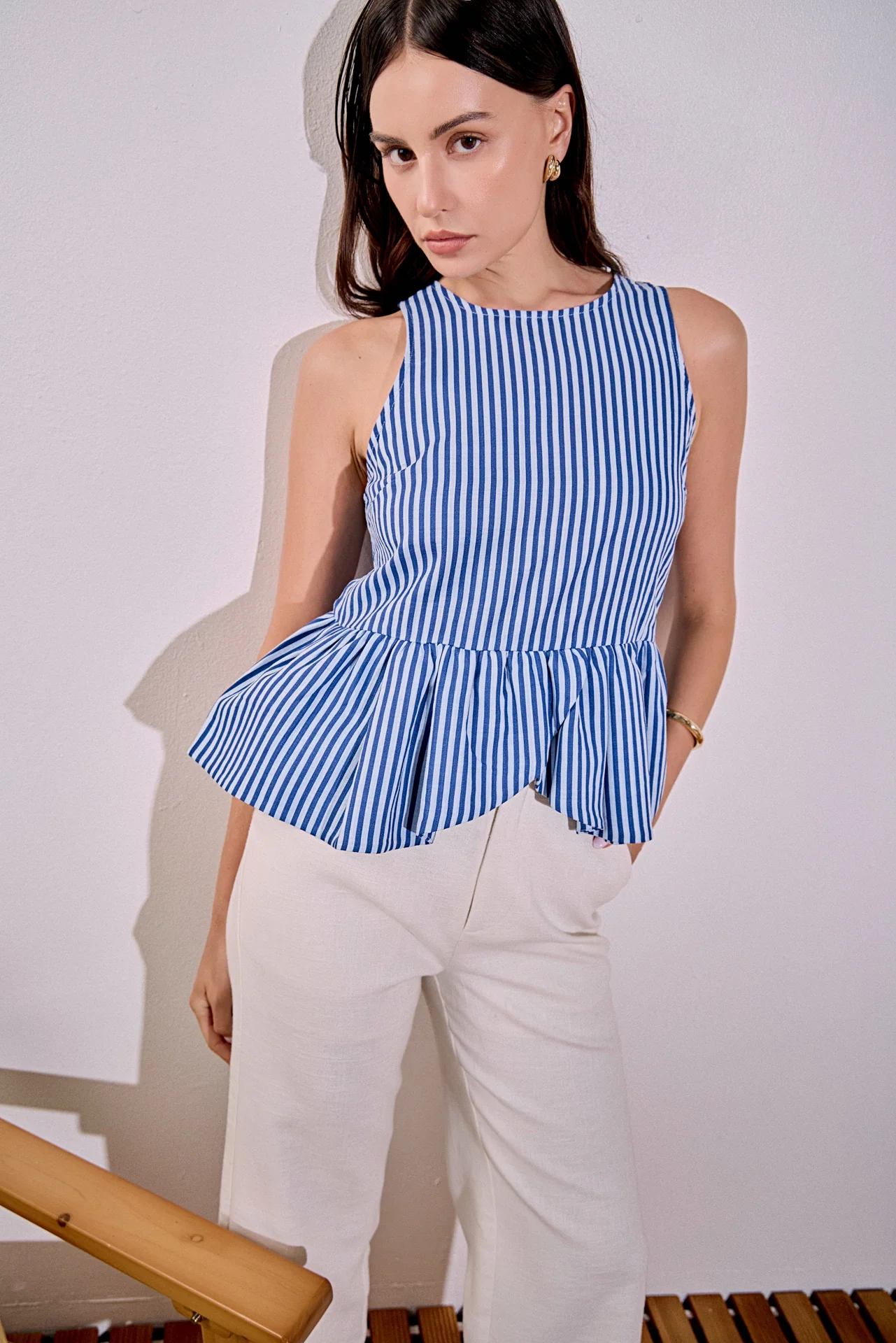 Peplum Sleeve Striped Top - Image 6