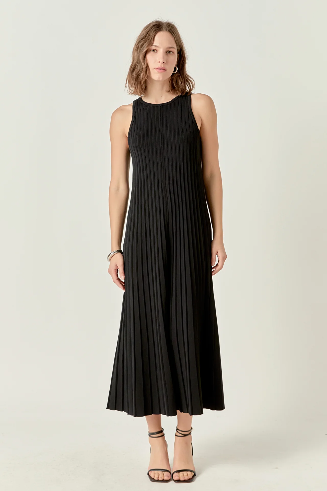 Pleated A-line Knit Midi Dress - Image 15