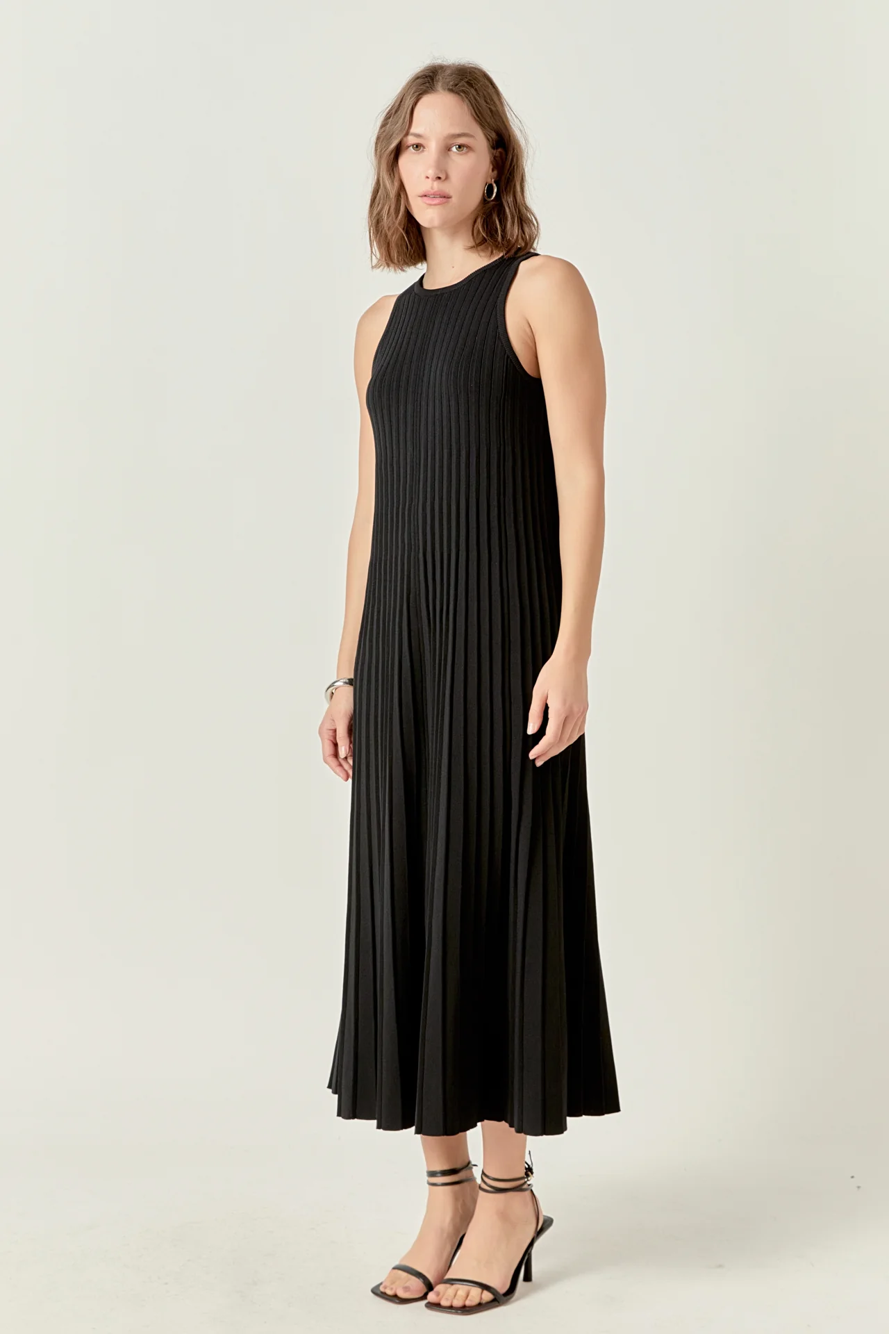 Pleated A-line Knit Midi Dress - Image 17