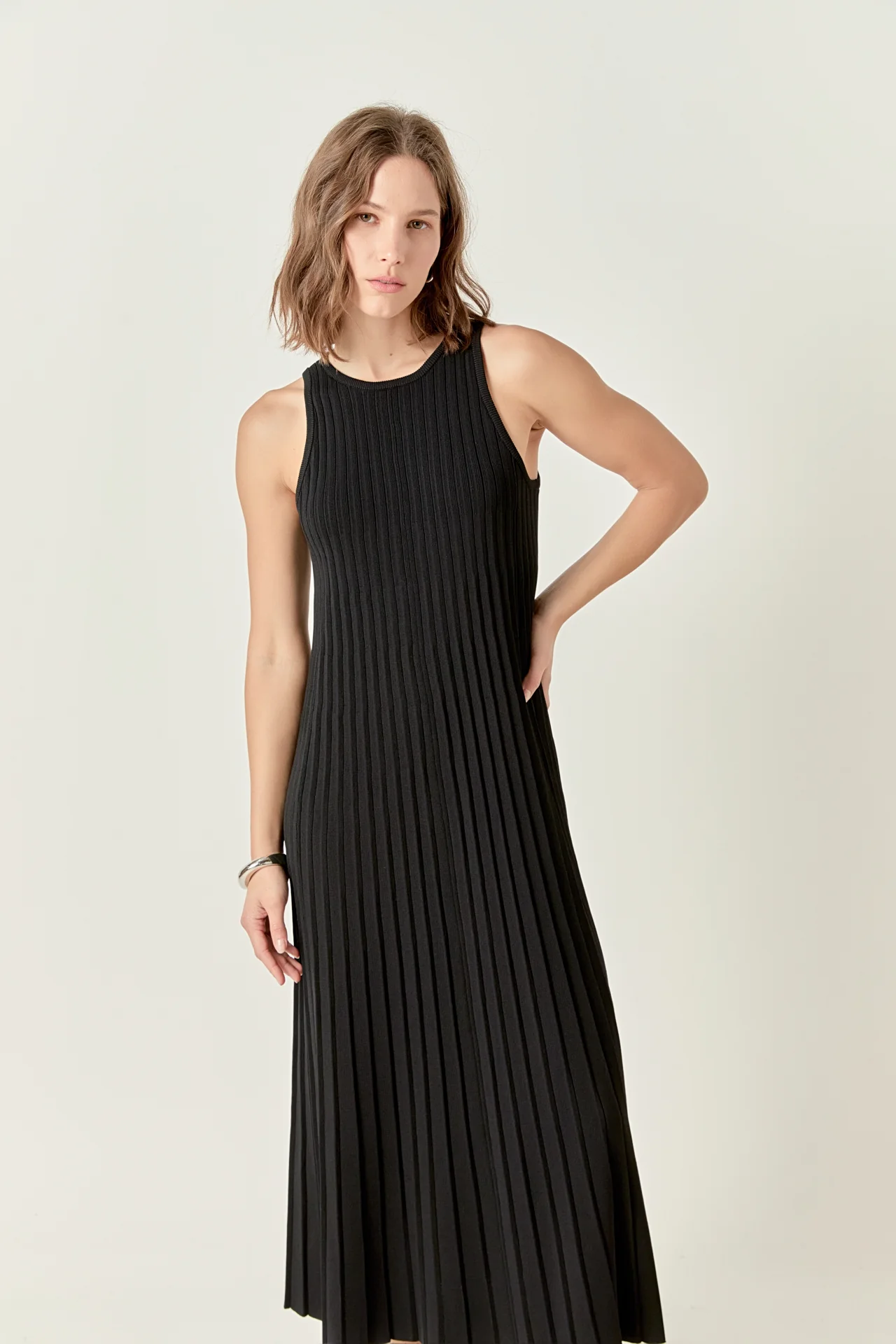 Pleated A-line Knit Midi Dress - Image 19