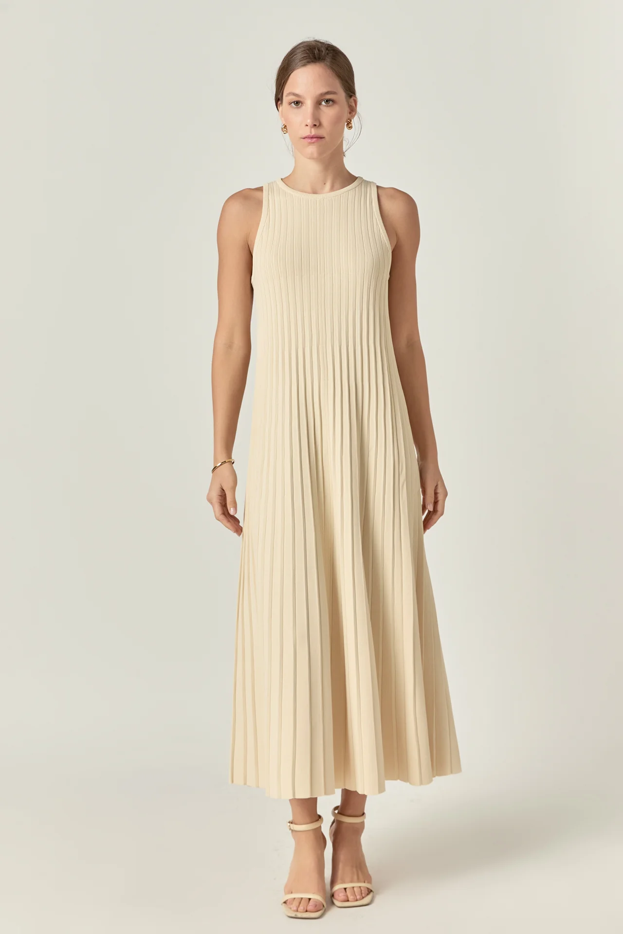 Pleated A-line Knit Midi Dress - Image 20