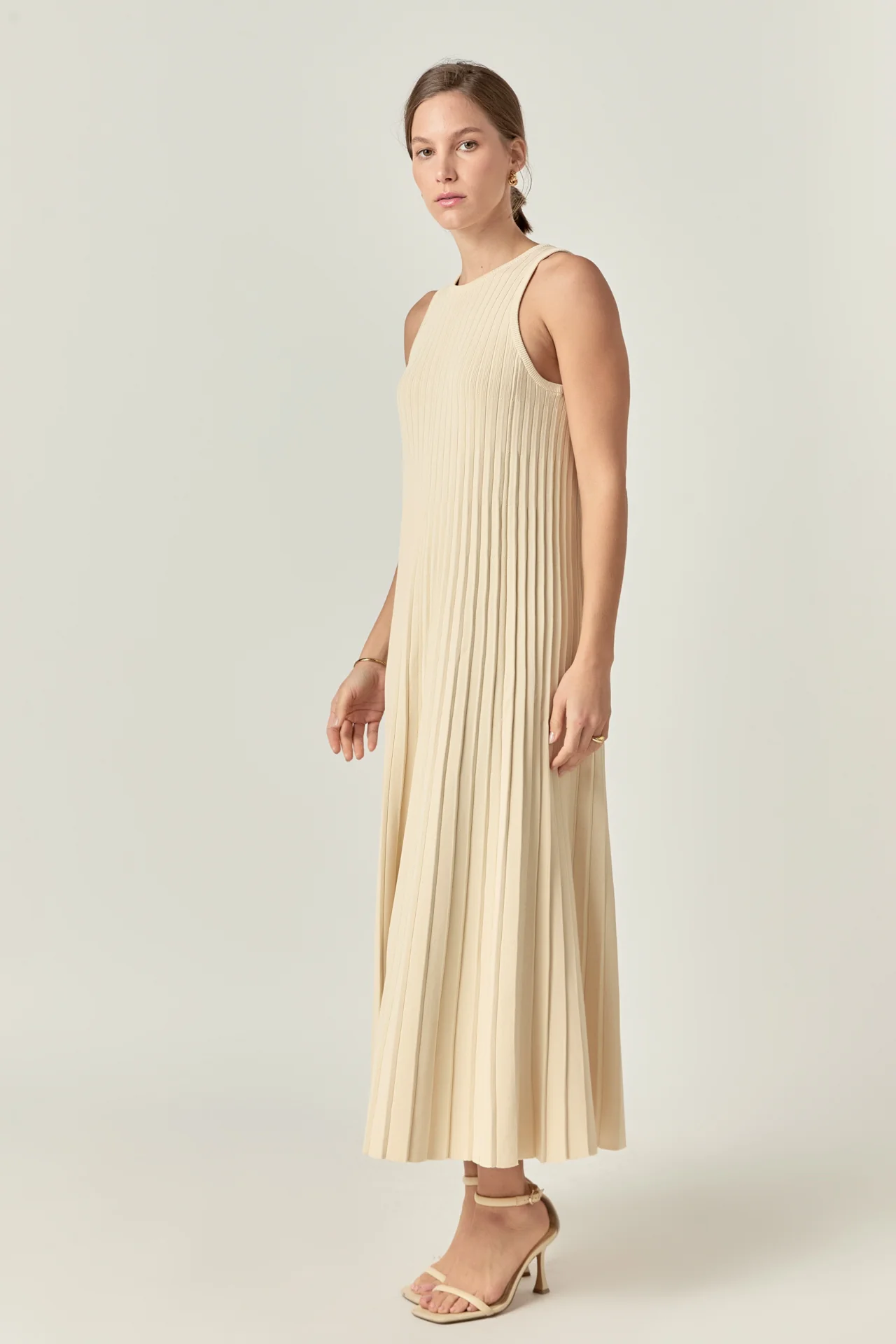 Pleated A-line Knit Midi Dress - Image 22