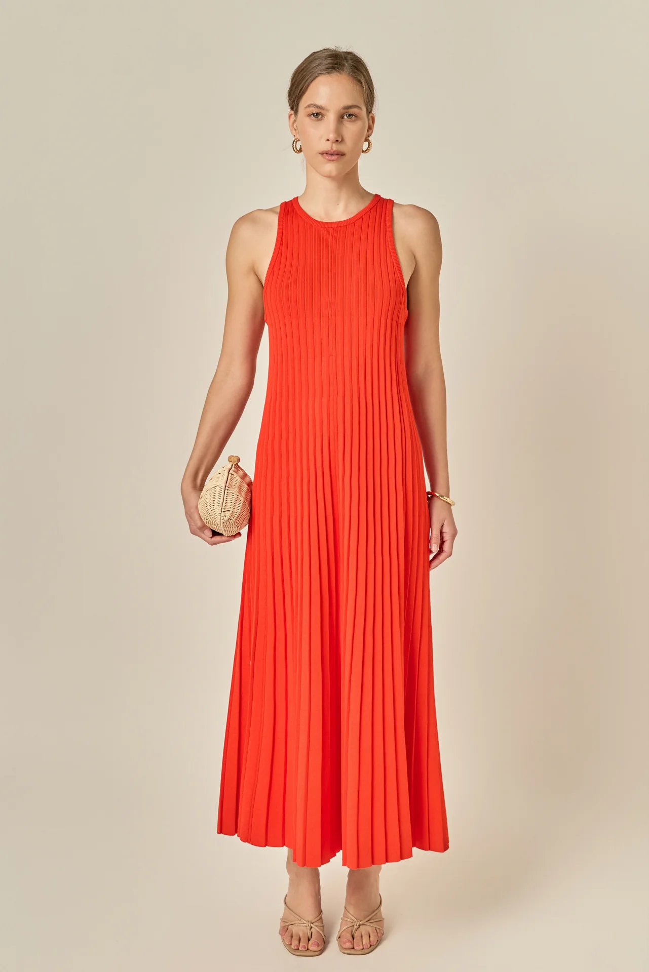 Pleated A-line Knit Midi Dress - Image 7