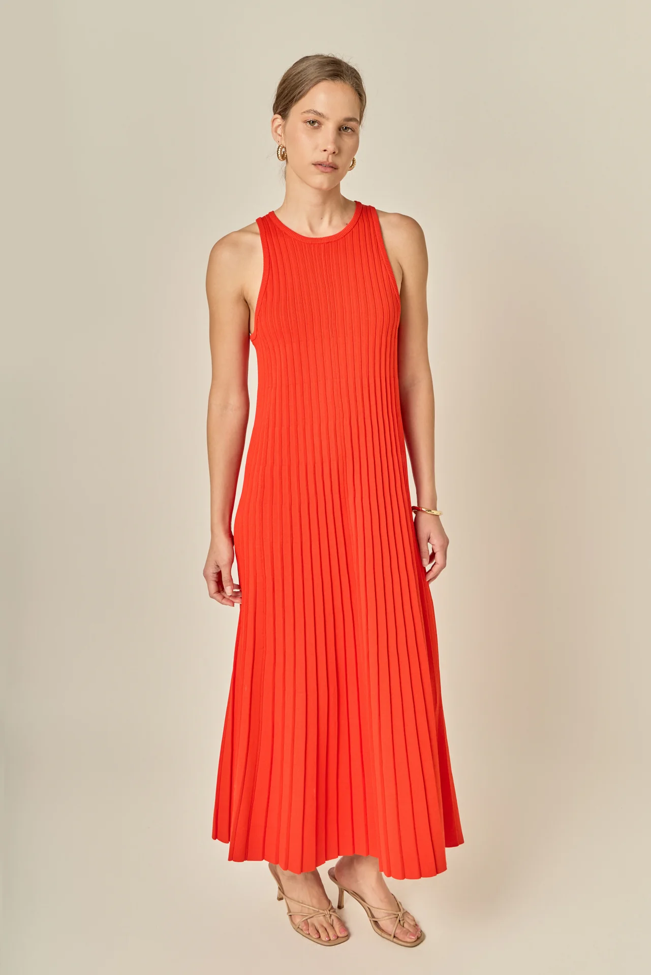 Pleated A-line Knit Midi Dress - Image 8