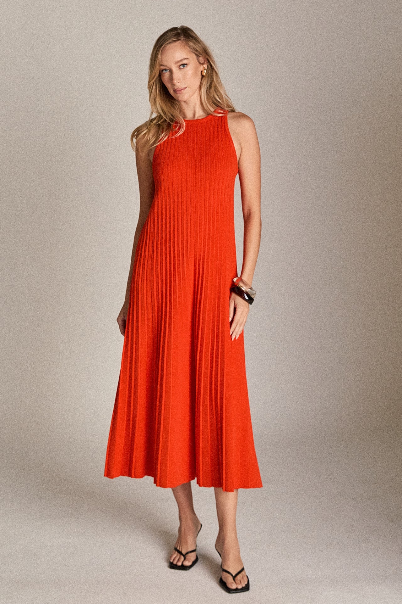 Pleated A-line Knit Midi Dress - Image 9