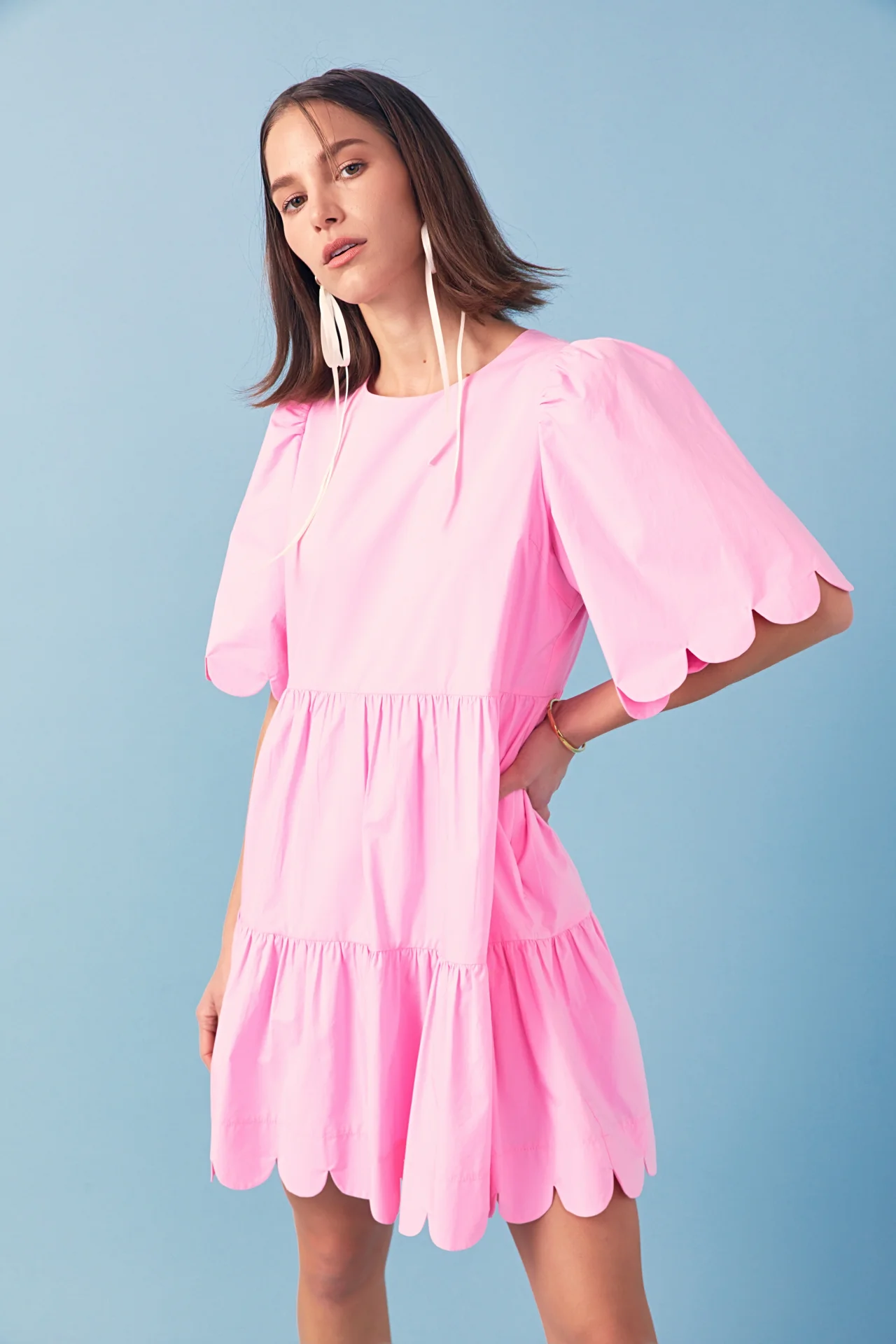 Scallop Detail Tiered Mini Dress - Image 16