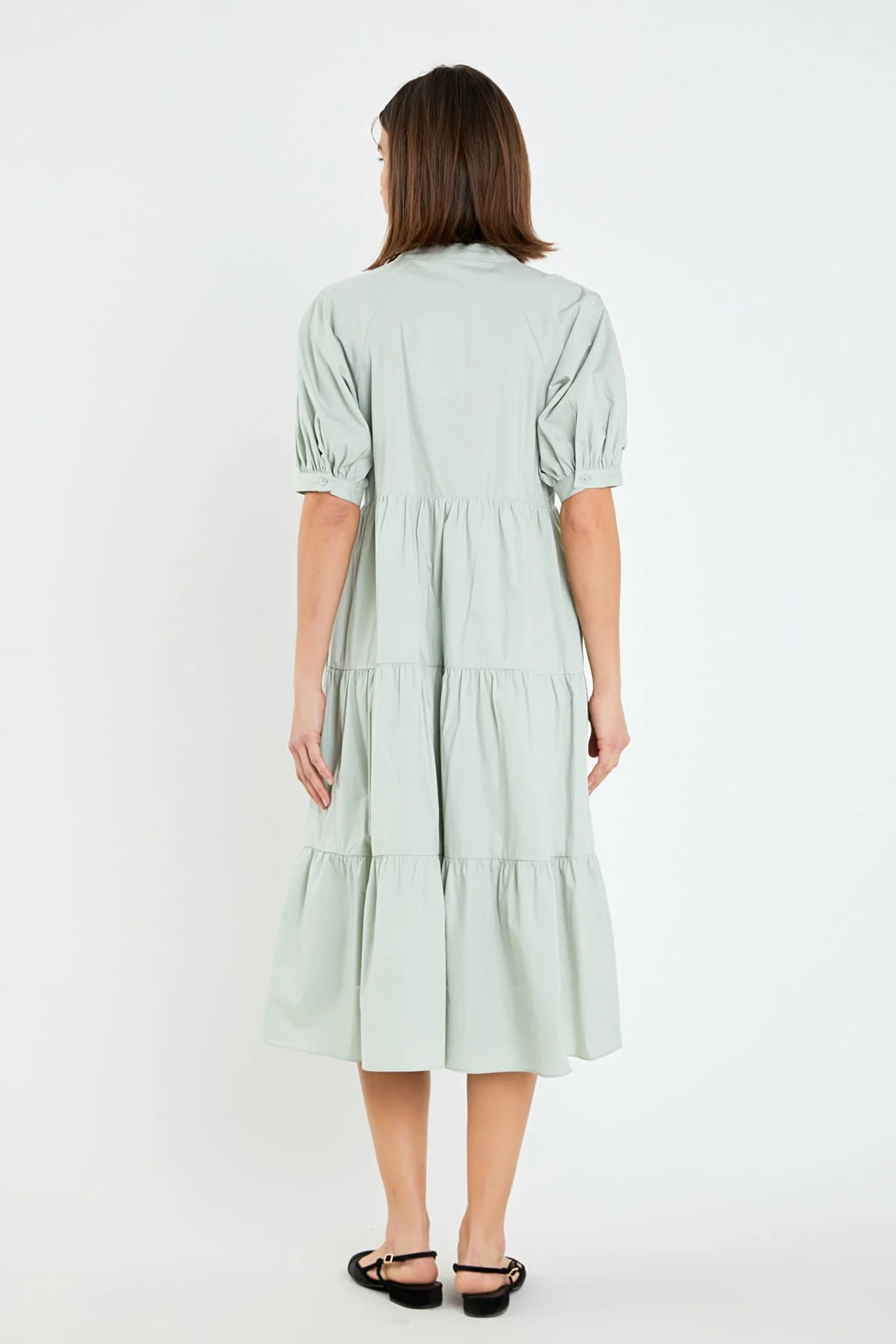 Short Puff Sleeve Midi Dress With Pockets - Image 10