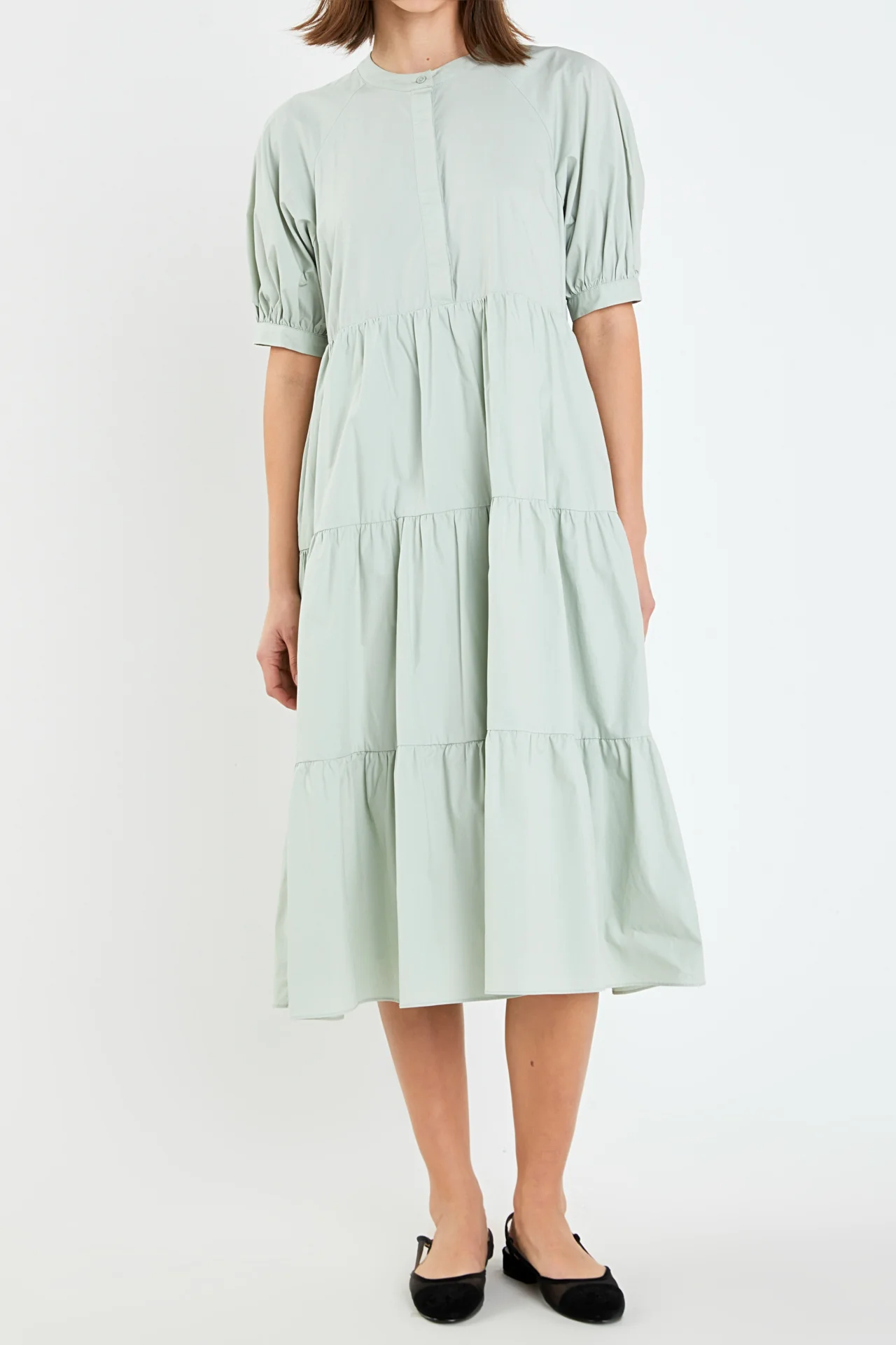 Short Puff Sleeve Midi Dress With Pockets - Image 18