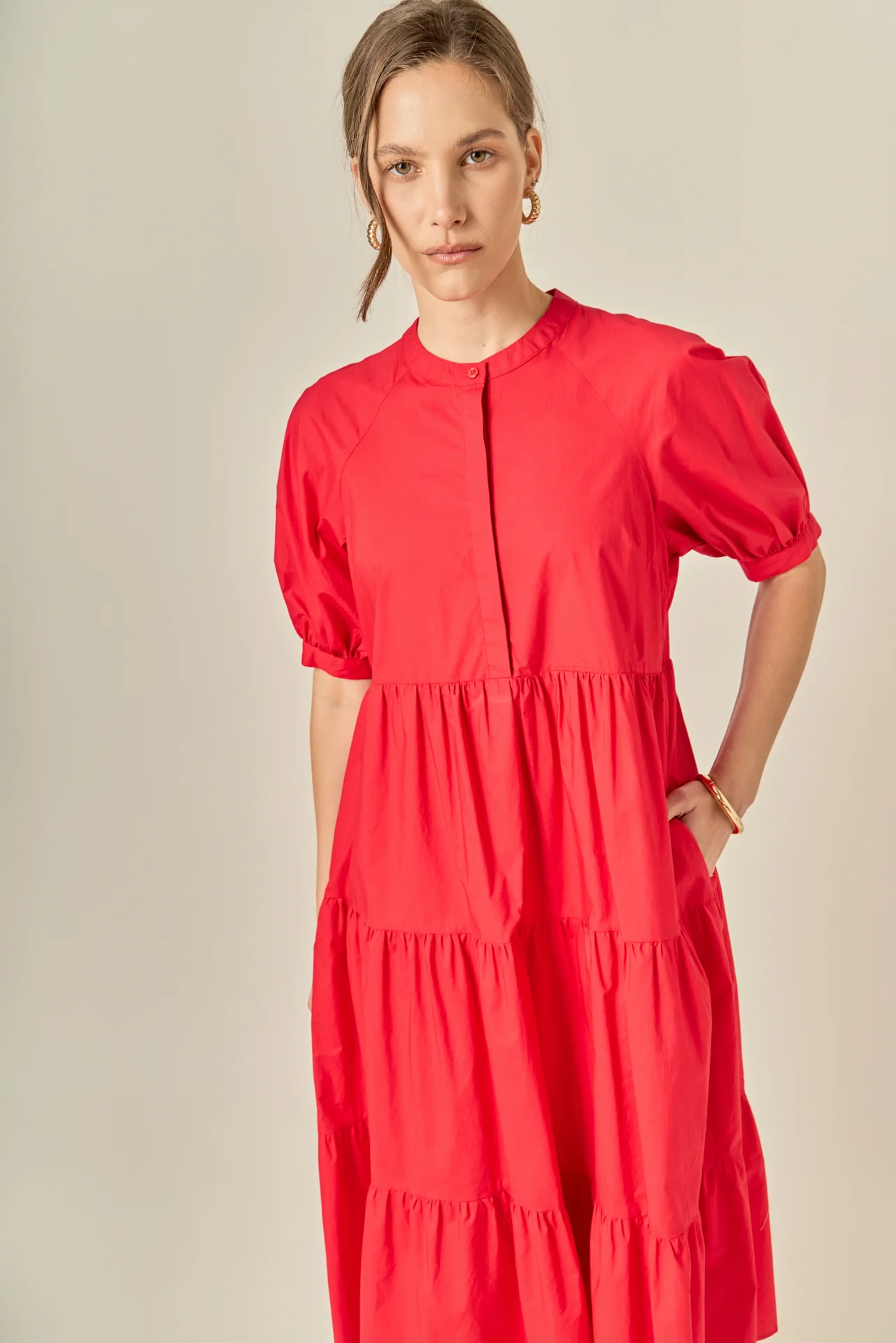 Short Puff Sleeve Midi Dress - Image 12