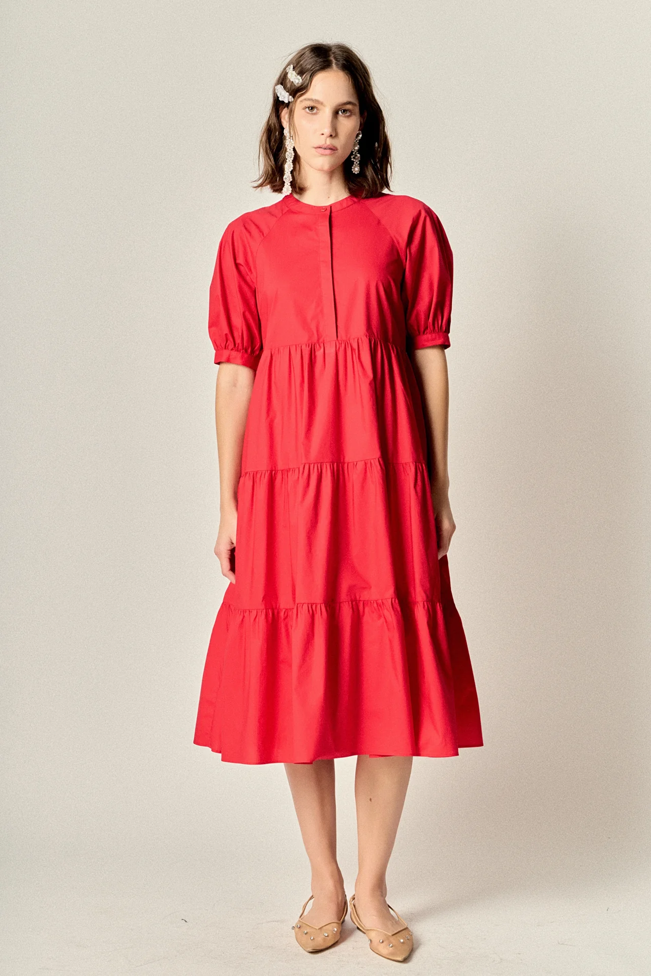 Short Puff Sleeve Midi Dress - Image 14
