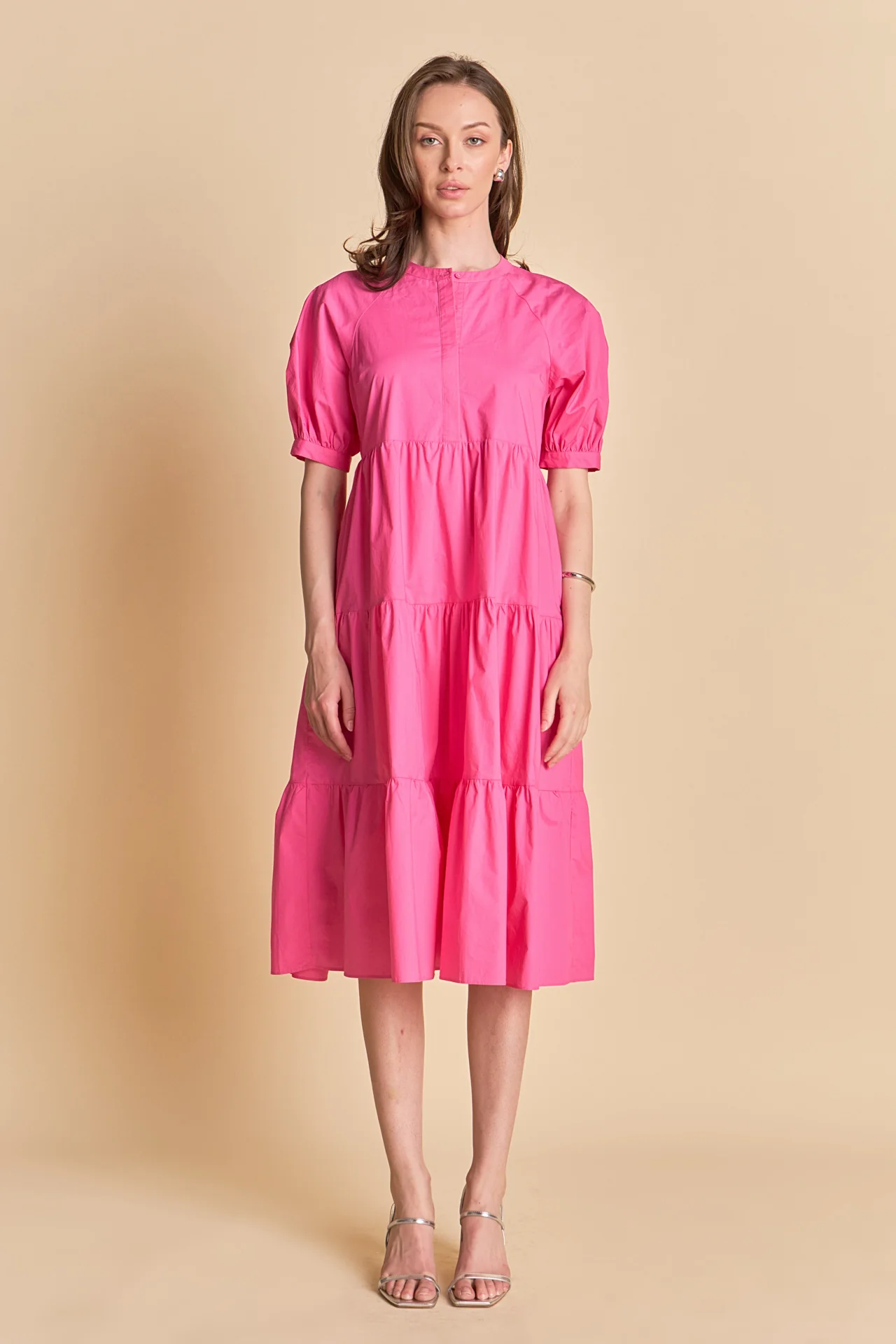 Short Puff Sleeve Midi Dress - Image 21