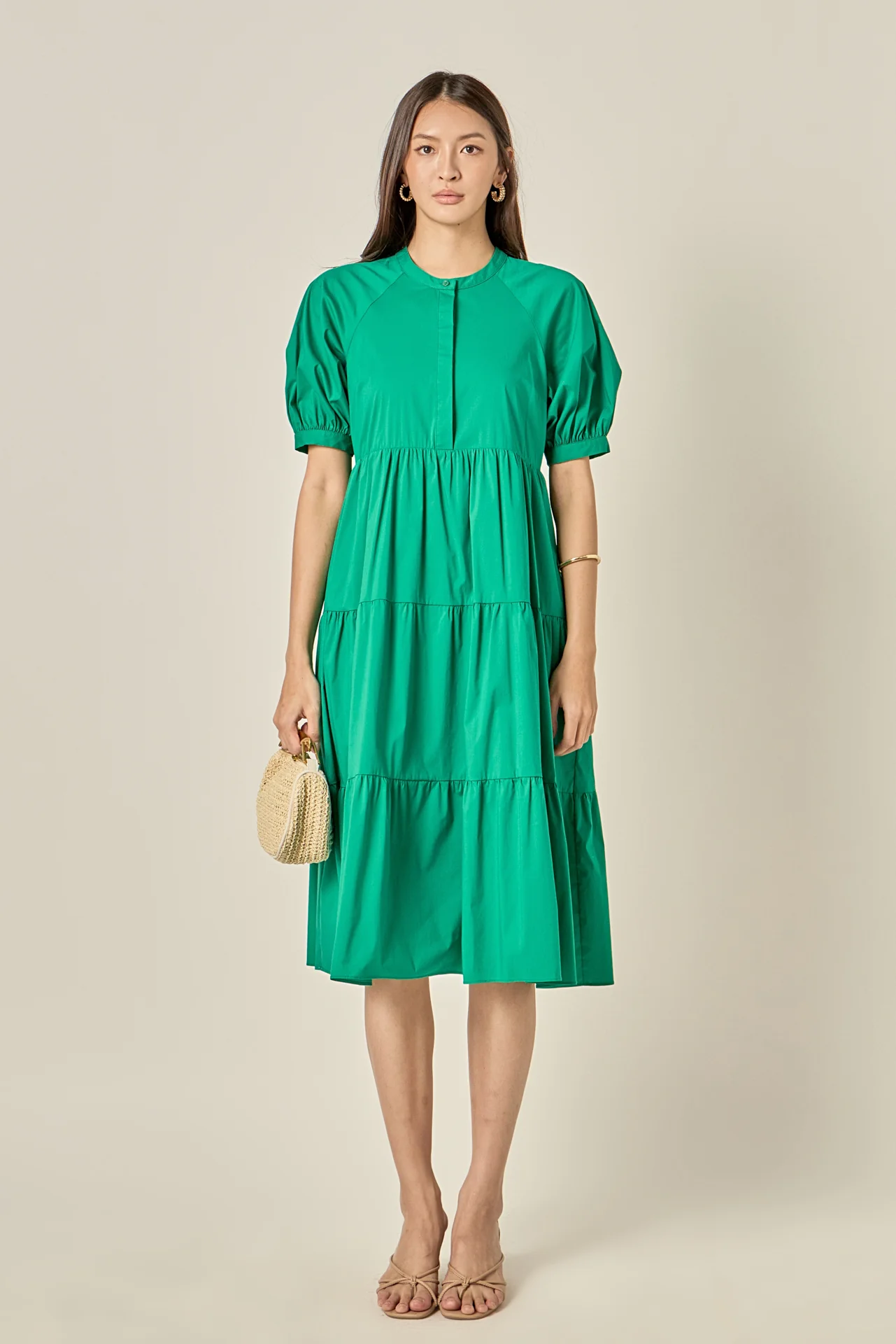 Short Puff Sleeve Midi Dress - Image 28