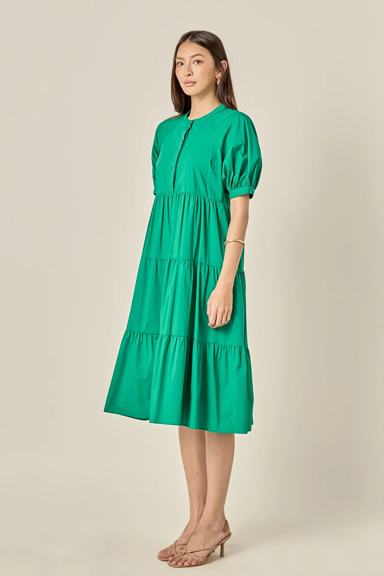 Short Puff Sleeve Midi Dress - Image 30