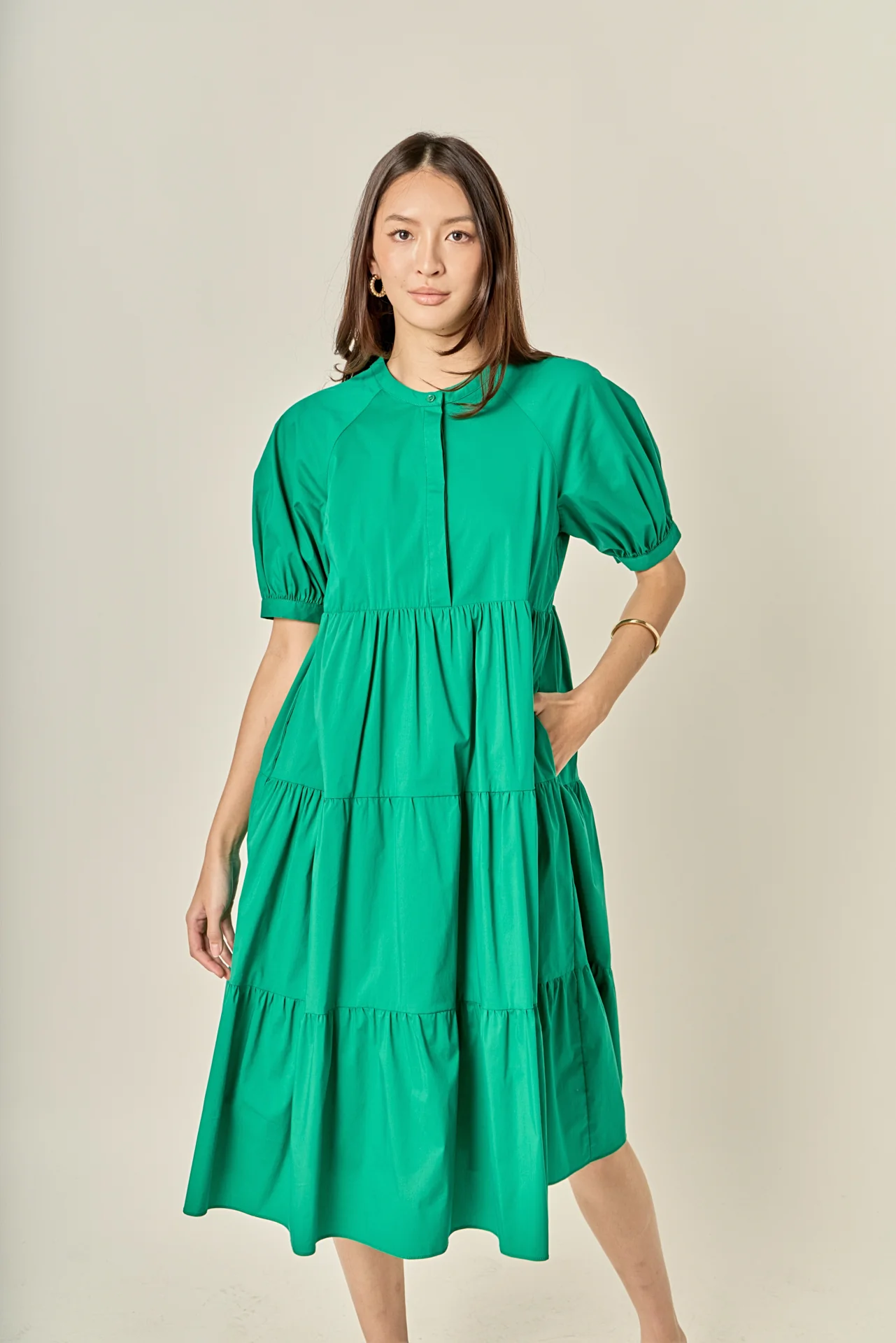 Short Puff Sleeve Midi Dress - Image 32