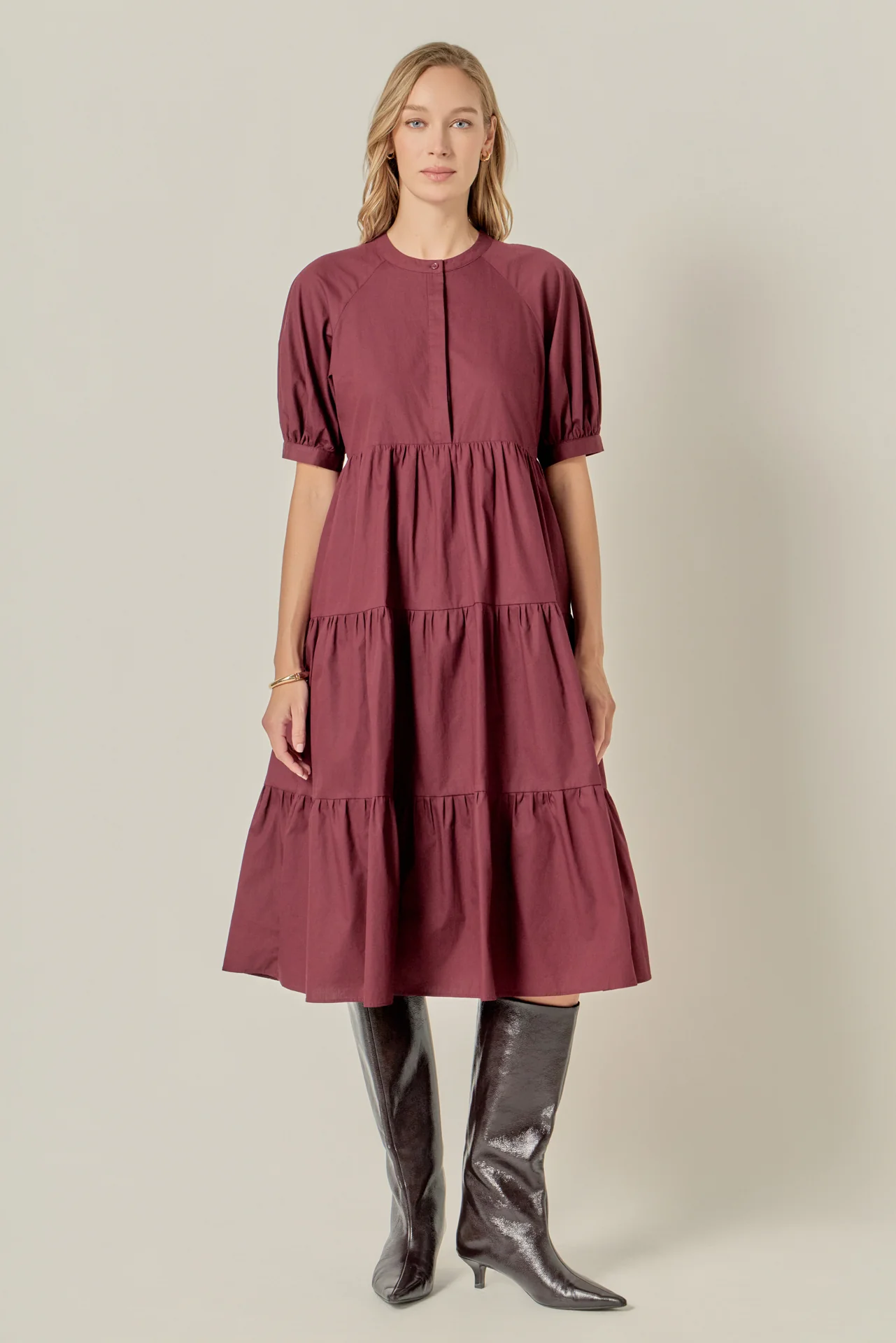 Short Puff Sleeve Midi Dress - Image 34