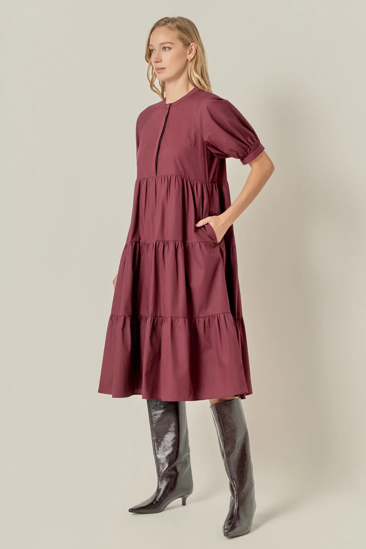 Short Puff Sleeve Midi Dress - Image 36