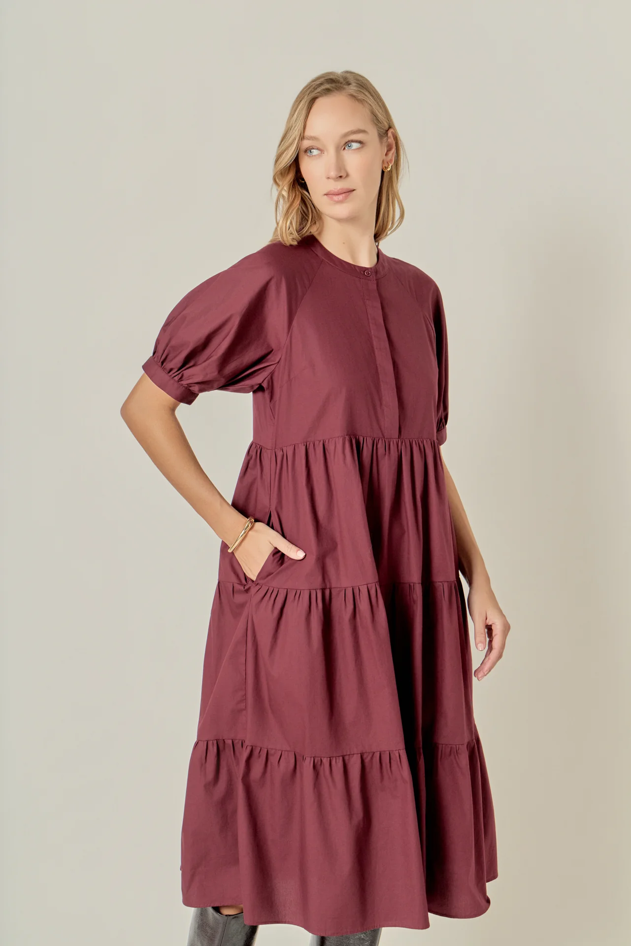 Short Puff Sleeve Midi Dress - Image 38