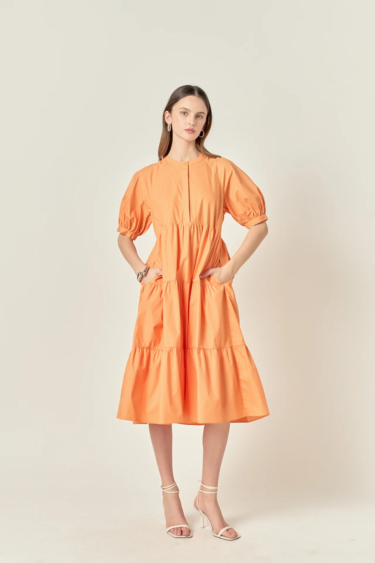 Short Puff Sleeve Midi Dress - Image 43