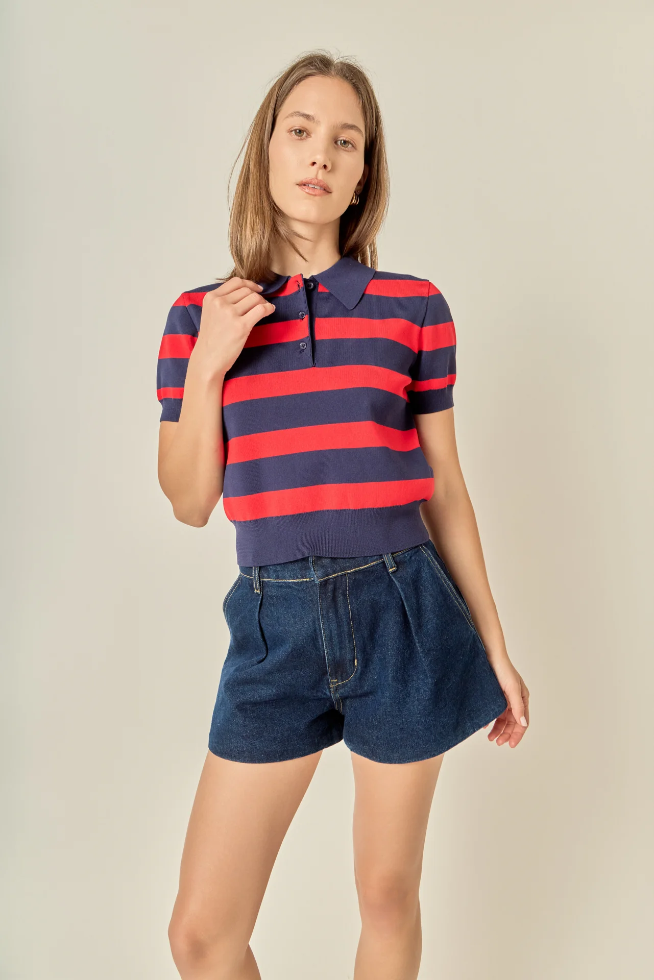 Rugby Stripe Cropped Polo - Image 5