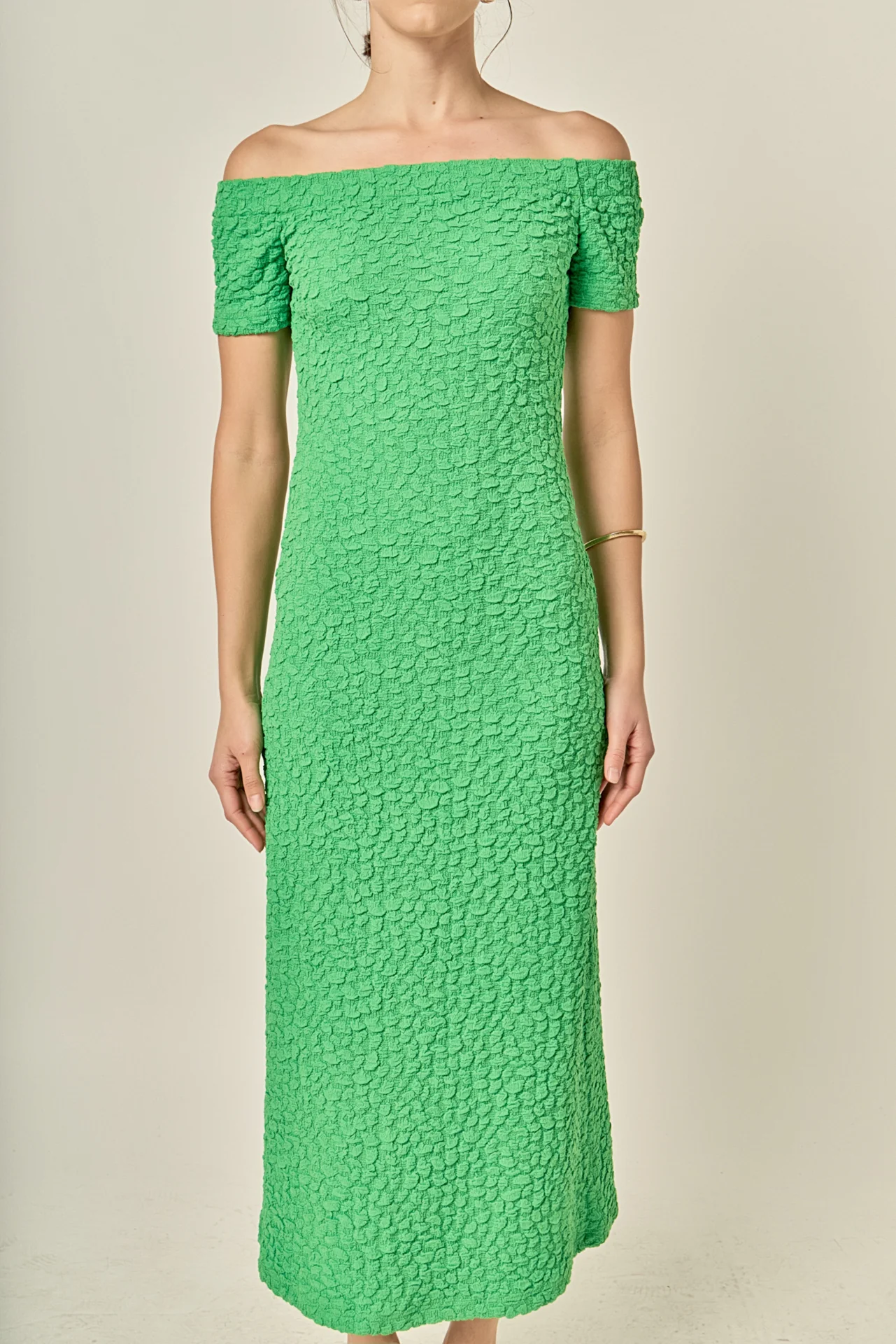 Off-Shoulder Bouclé Knit Midi Dress - Image 15