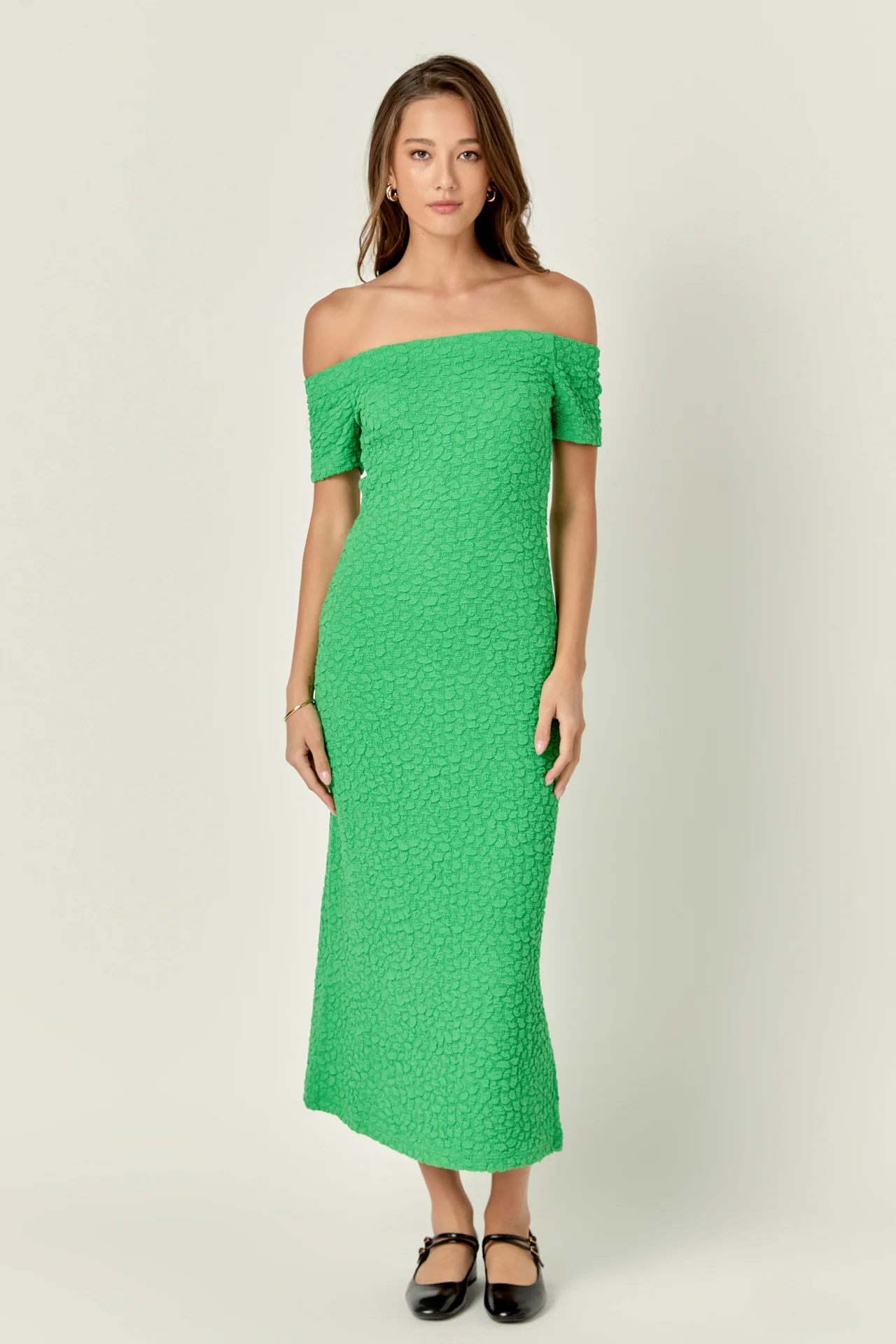 Off-Shoulder Bouclé Knit Midi Dress - Image 20