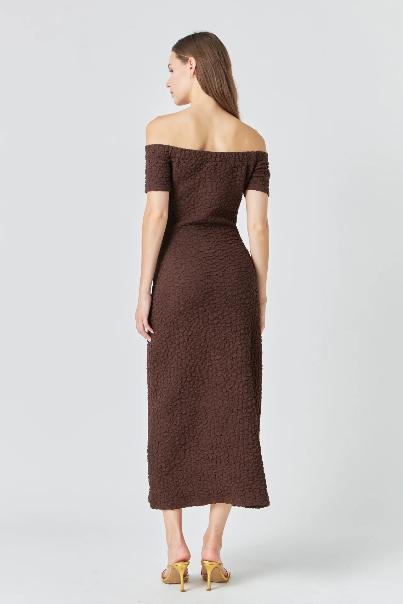 Off-Shoulder Bouclé Knit Midi Dress - Image 29