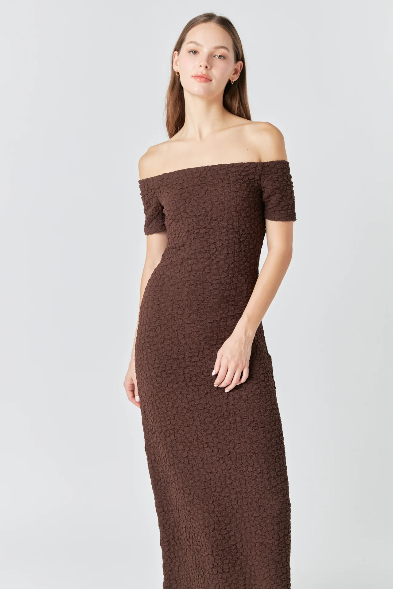 Off-Shoulder Bouclé Knit Midi Dress - Image 30