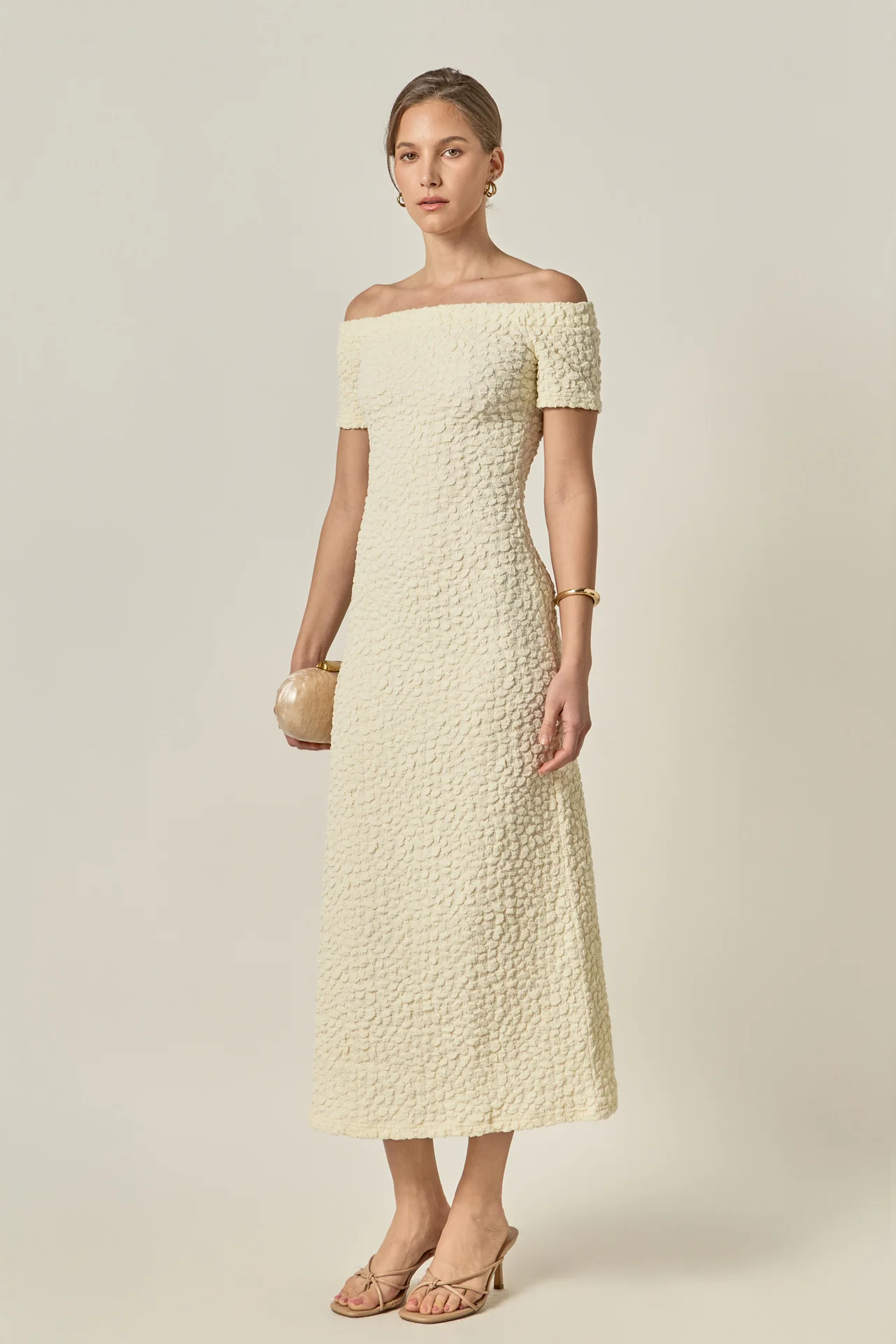 Off-Shoulder Bouclé Knit Midi Dress - Image 4