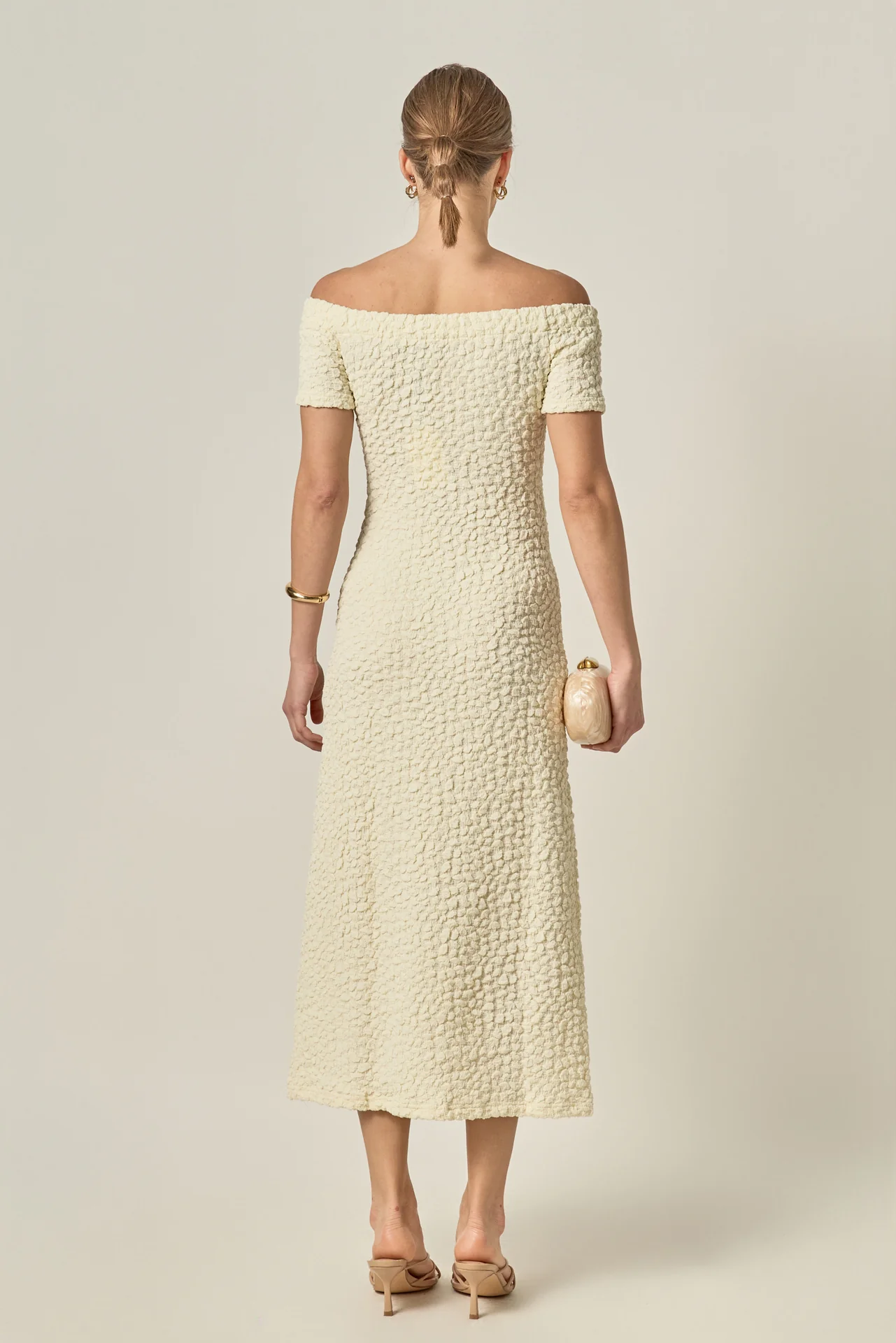 Off-Shoulder Bouclé Knit Midi Dress - Image 5